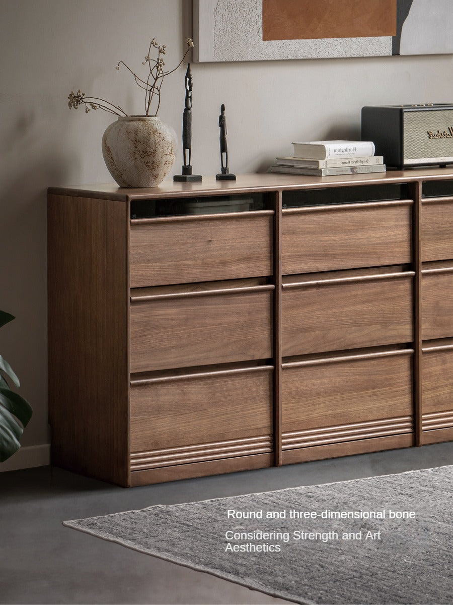 Premium Black Walnut Solid Wood Dresser with 6 Drawers - Handcrafted Wooden Storage Chest for Bedroom, Living Room & Office Organization