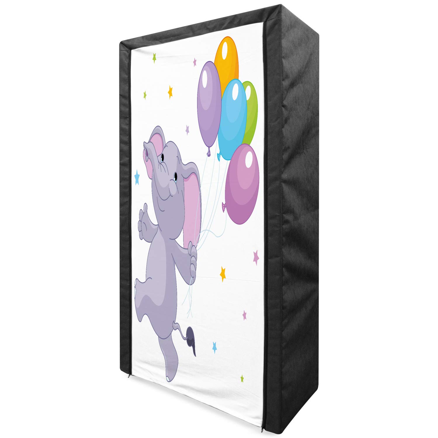 Ambesonne Cartoon Portable Fabric Wardrobe with Colorful Balloons & Stars - 33.5