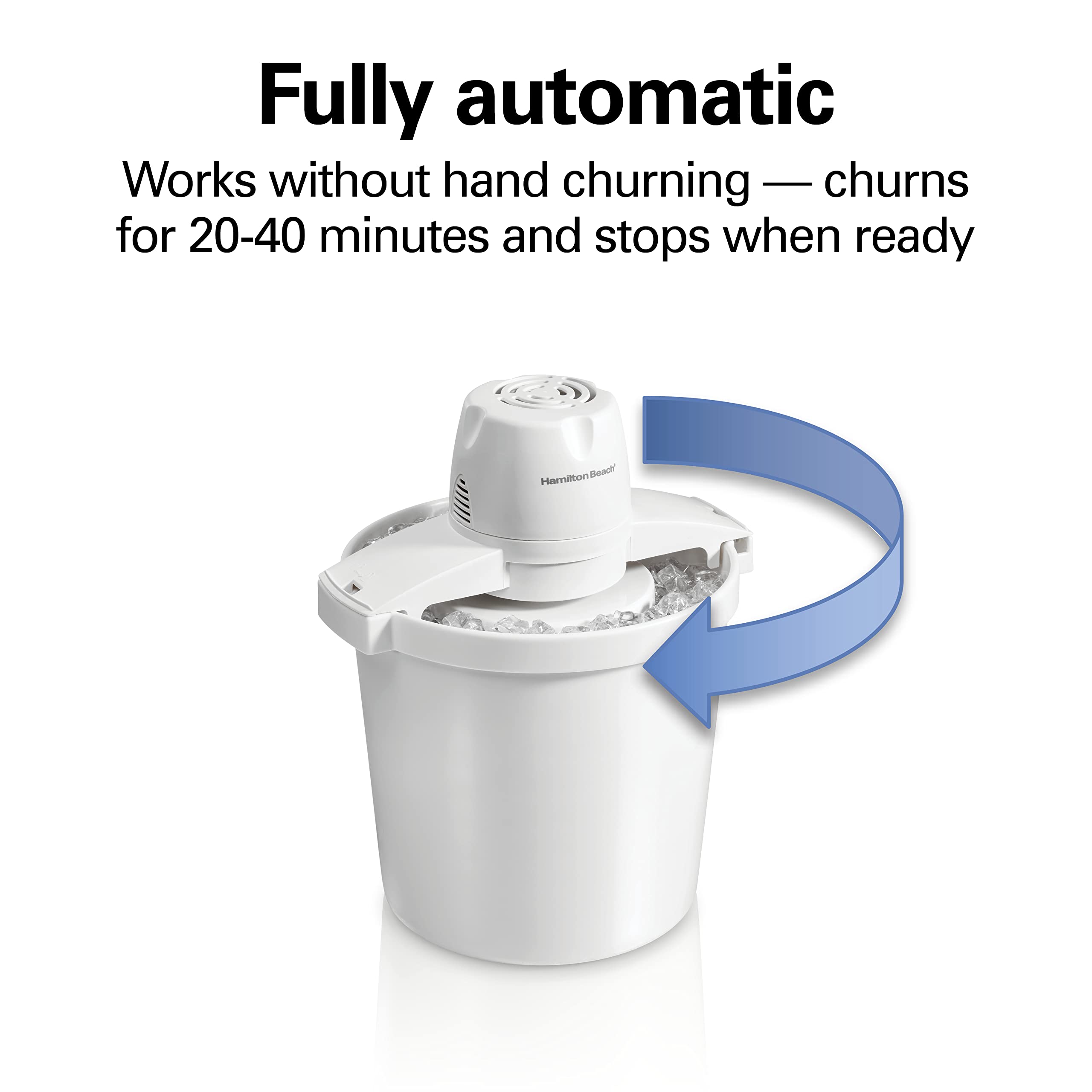Hamilton Beach 4 Quart Electric Ice Cream Maker - Automatic Frozen Yogurt, Custard, Sorbet, Gelato & Sherbet Machine (White, Model 68330N) | Perfect for Home Desserts, Parties & Summer Treats