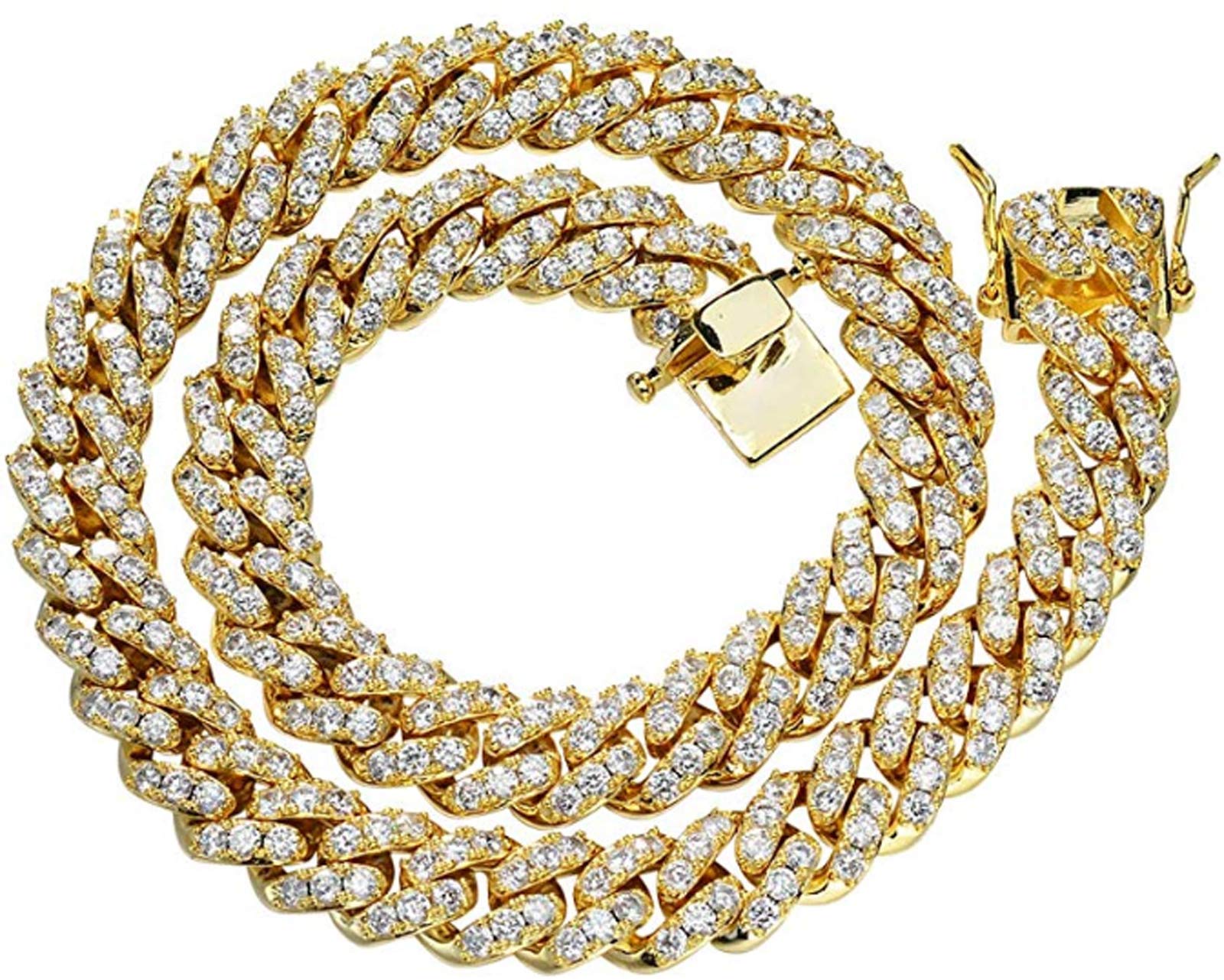 14K Gold Plated Miami Cuban Link Choker Necklace for Men - 12mm Iced Out Prong Set Chain | Perfect for Hip-Hop Fashion, Streetwear & Luxury Gifts