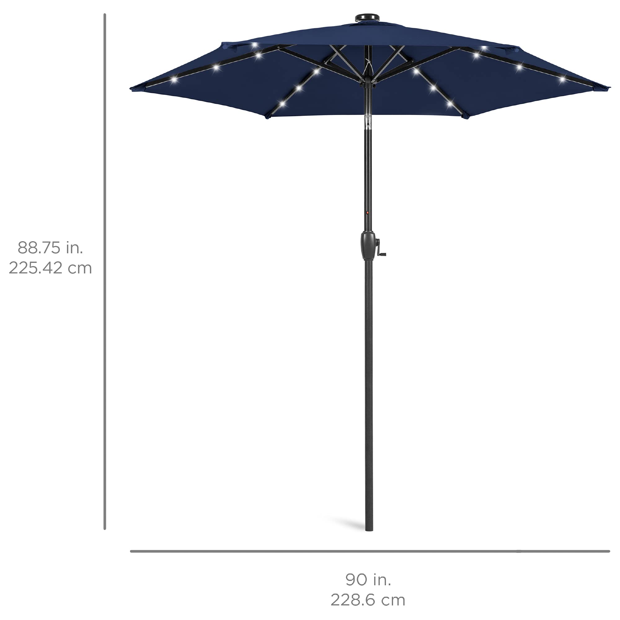 Best Choice Products 7.5ft Outdoor Solar-Powered LED Patio Umbrella with Tilt & Crank - Navy Blue Market Table Umbrella for Deck, Poolside, Garden, Backyard & Outdoor Dining