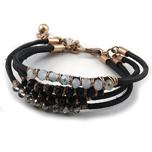 Black Glass Bead Bracelet - Elegant Handmade Jewelry for Women, Boho Chic Accessory for Casual Wear, Parties & Special Occasions