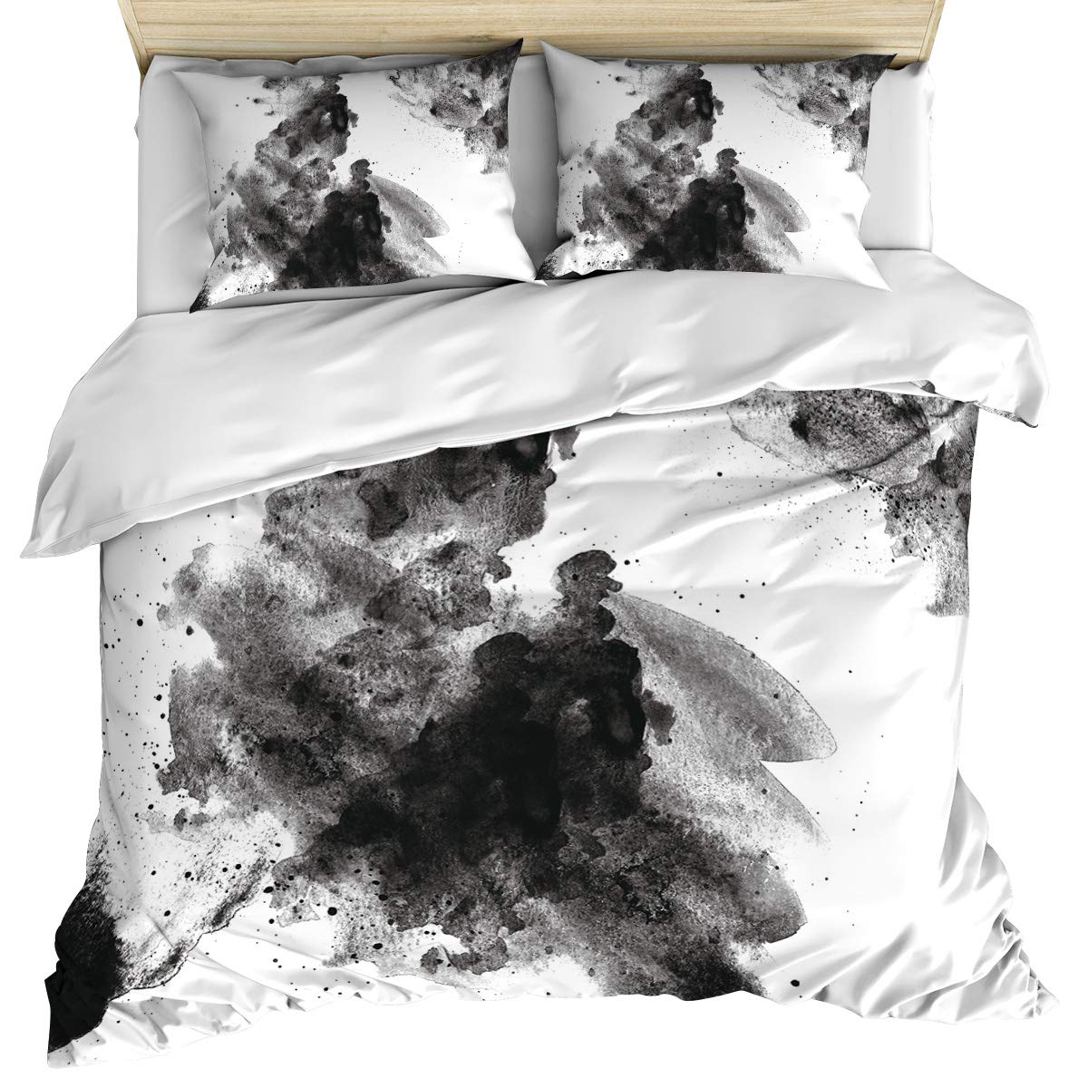 Crystal Emotion 3-Piece Bedding Set - Full Size Duvet Cover & Pillow Shams, Black & White Ink Art Design, Ultra Soft Breathable Microfiber for All Seasons | Perfect for Modern Bedrooms, Guest Rooms & Cozy Home Decor