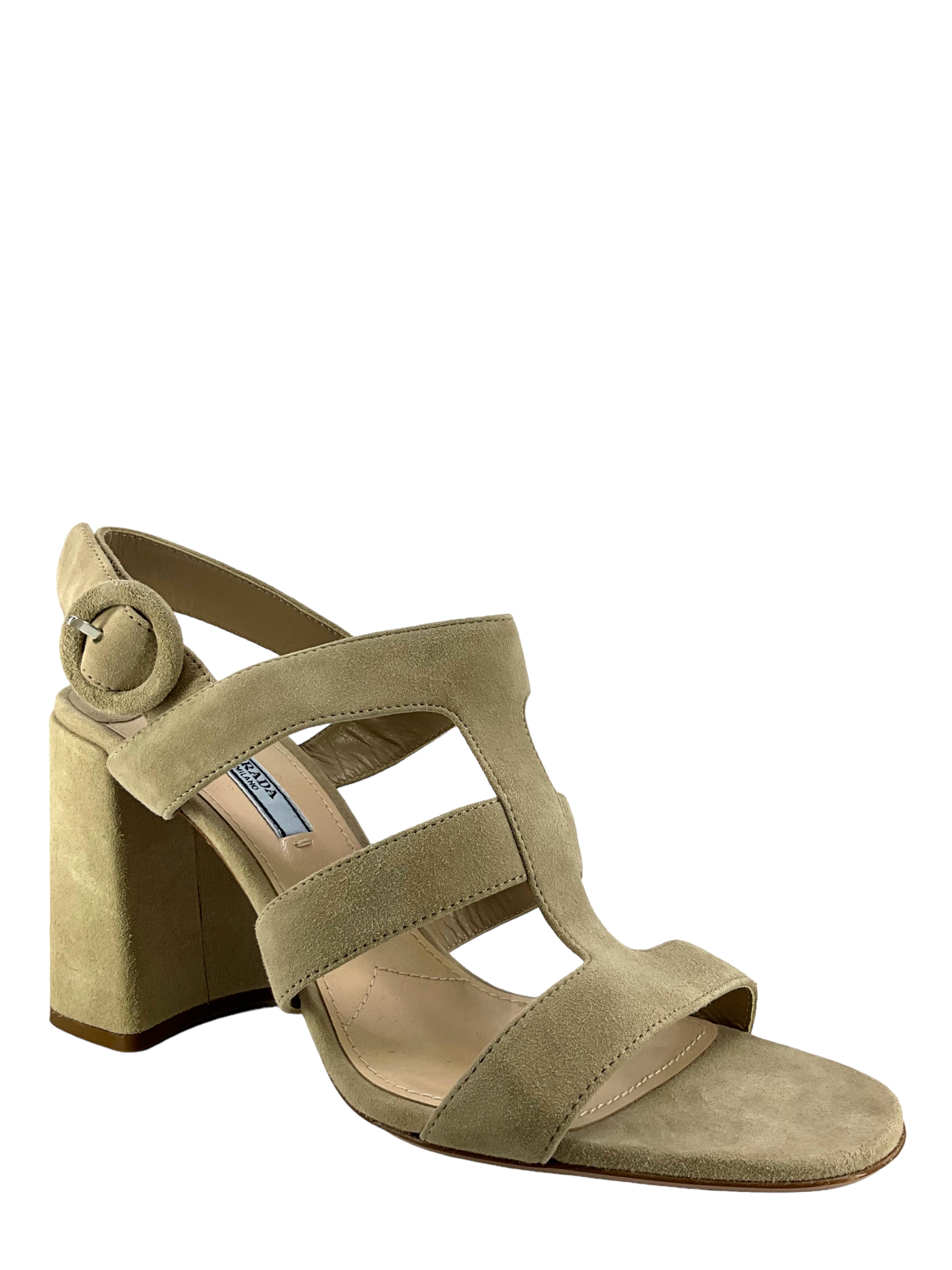 PRADA Suede Buckle Ankle Strap Sandals Women's Size 9 - New Luxury Designer Heels for Parties, Weddings & Evening Events