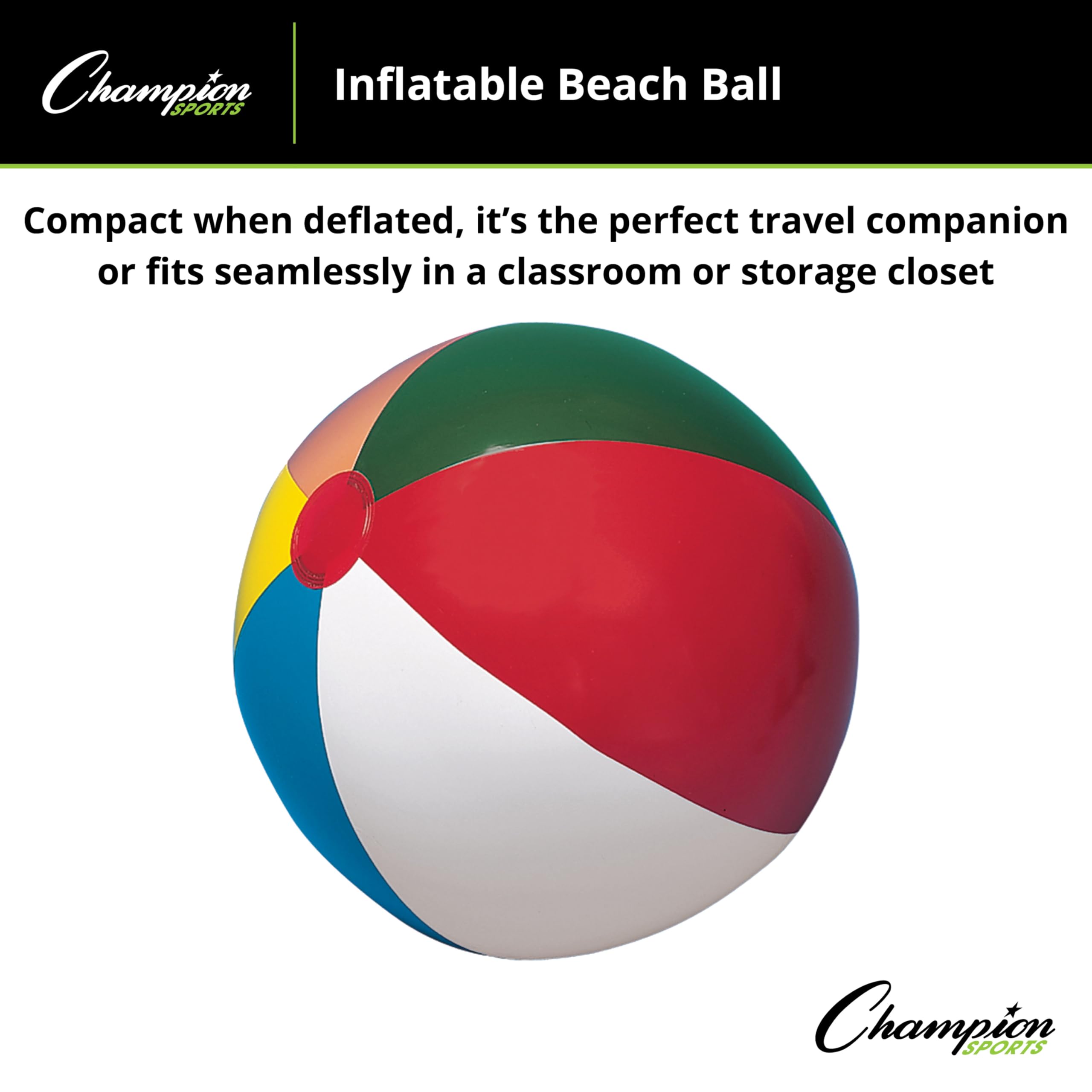 Champion Sports Beach Ball - Inflatable Volleyball for Pool, Beach & Outdoor Games - Fun Summer Water Toy for Kids & Adults