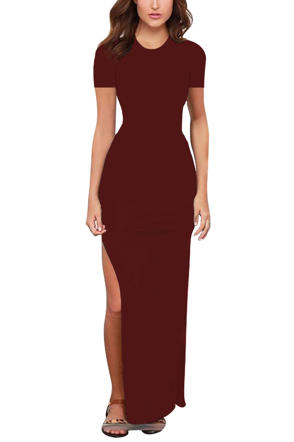 Meenew Women's Sexy High Slit Long Maxi Dress for Party, Beach, Vacation - Bodycon Summer Evening Gown for Night Out, Club, Cocktail, Date Night