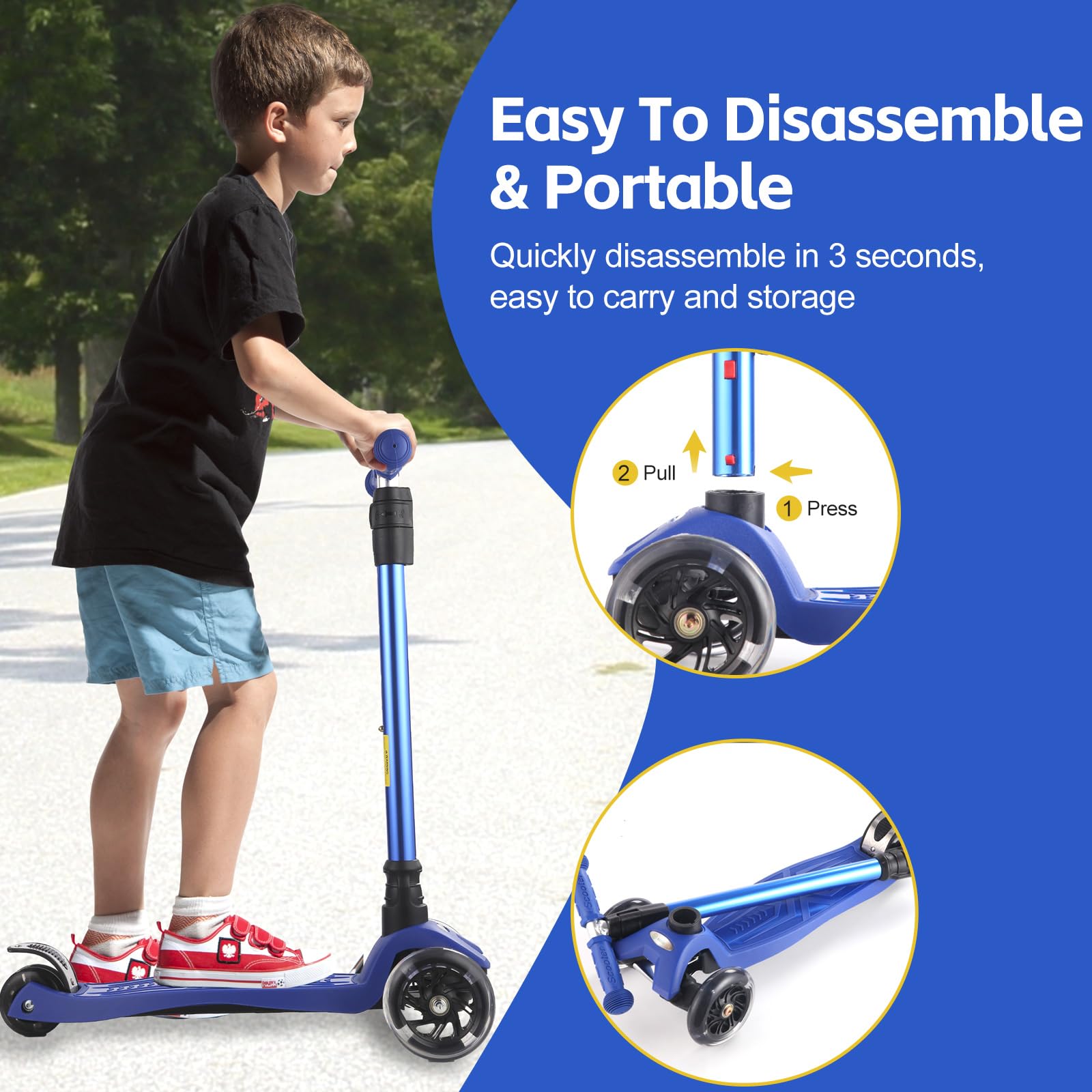 **Best 3 Wheel Scooter for Kids Ages 3-12 - LED Light Up Wheels, Adjustable Height & Sturdy Deck - Perfect for Outdoor Play, Commuting & Birthday Gifts**