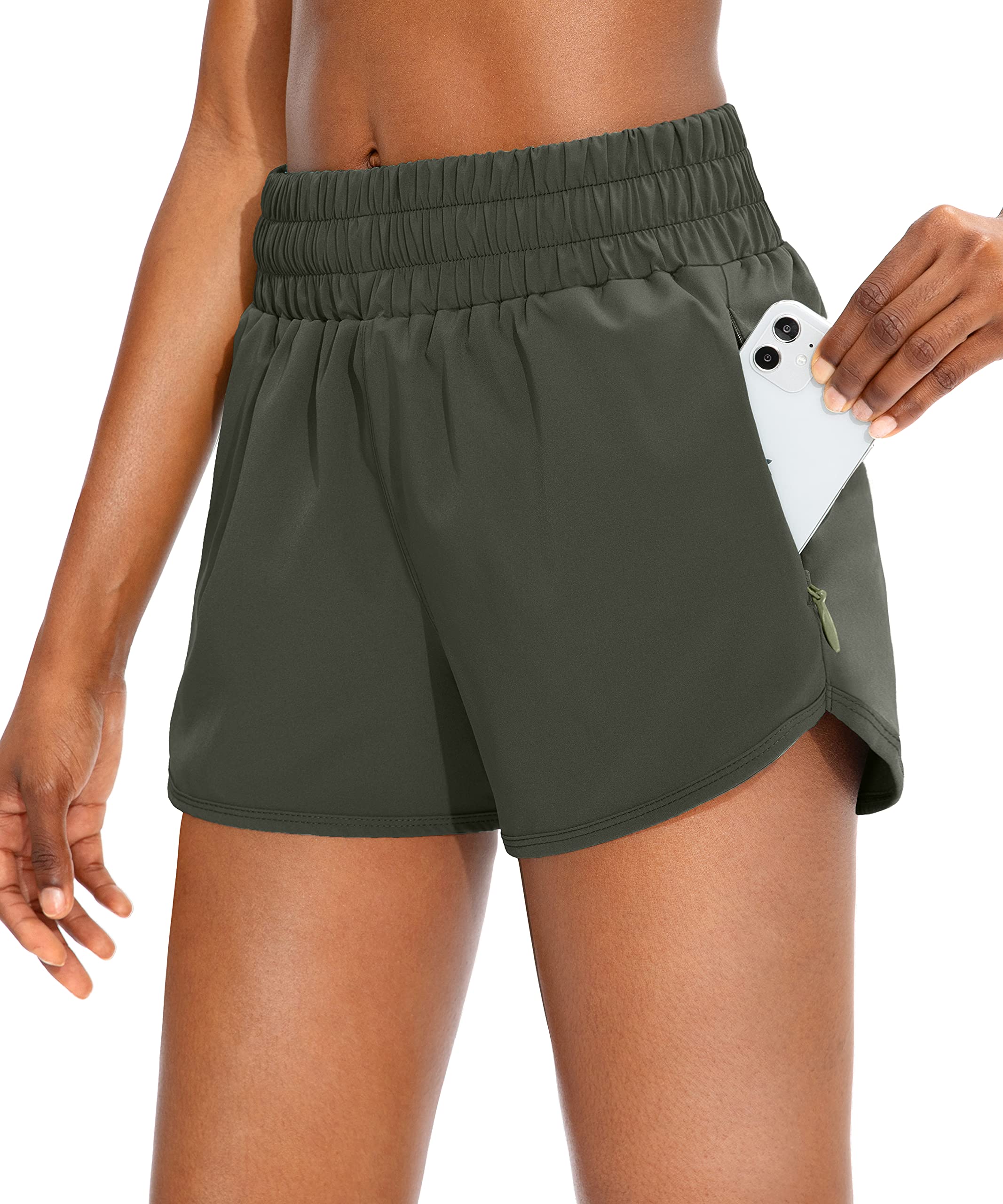 SANTINY Women's High Waisted Running Shorts with Zip Pockets - Breathable Athletic Workout Gym Shorts with Liner - Perfect for Jogging, Yoga & Fitness Training