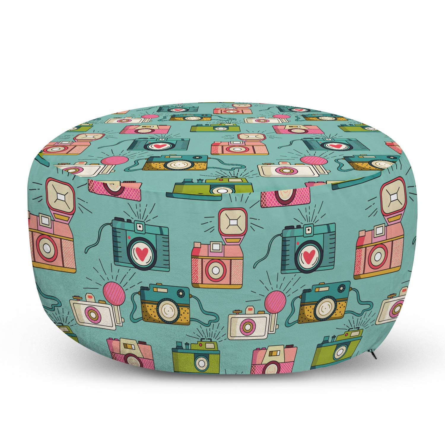 Ambesonne Retro Pouf Cover with Zipper - Vintage Camera Print Bohemian Style Decorative Pillow Case 30x17.3 Inch - Soft Unstuffed Fabric for Living Room, Bedroom, Dorm Decor