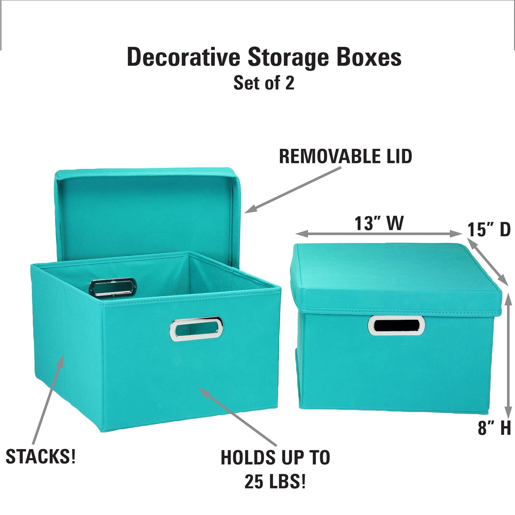Fabric Storage Bins with Lids & Handles - Foldable Closet Organizer for Bedroom, Bathroom, or Office - Aqua Home Organization Boxes for Clothes, Toys & Essentials