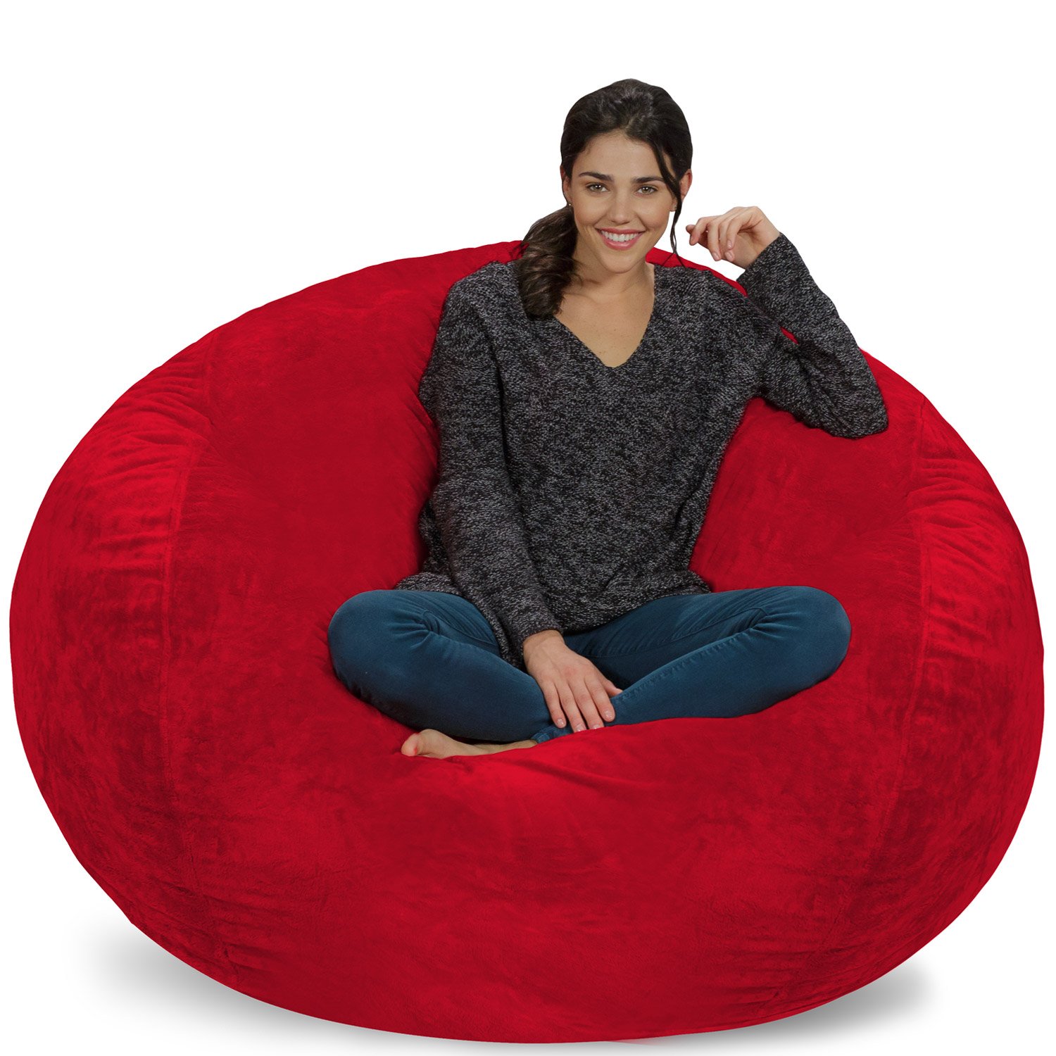 Chill Sack Giant 5-Foot Memory Foam Bean Bag Chair - Ultra Soft Microfiber Cover with Furry Red Finish - Perfect for Living Rooms, Game Rooms & Dorm Lounging