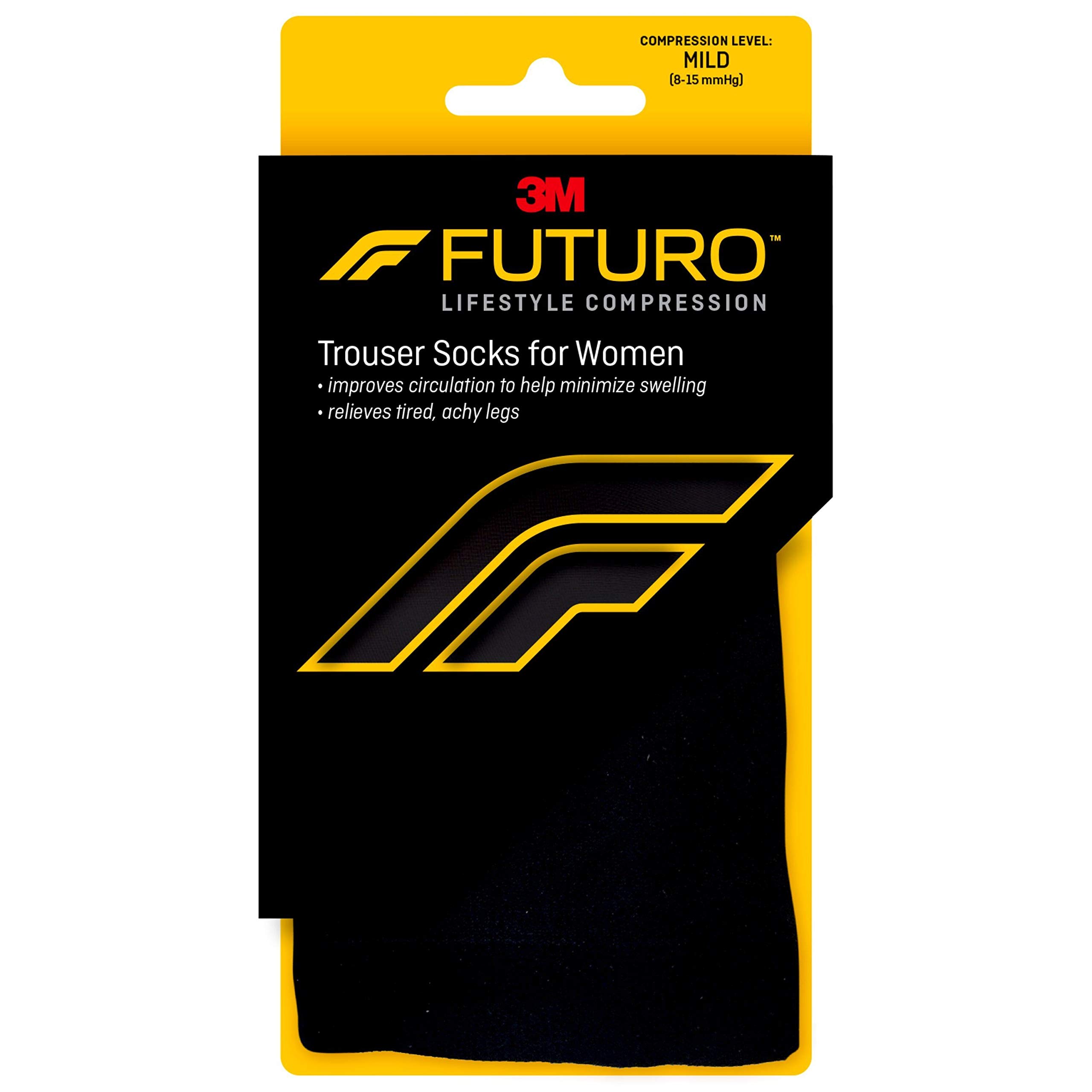 Futuro Energizing Trouser Socks for Women - Mild Compression Socks (Large, Black) - Comfortable Support for Work, Travel & Daily Activities