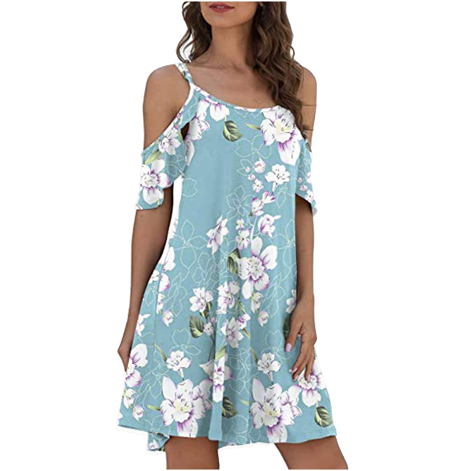 SHENYANGWA Women's Summer Party Dress - Casual Cold Shoulder Sundress with Ruffle Sleeves & Pockets | Perfect for Beach, Vacation, and Outdoor Events