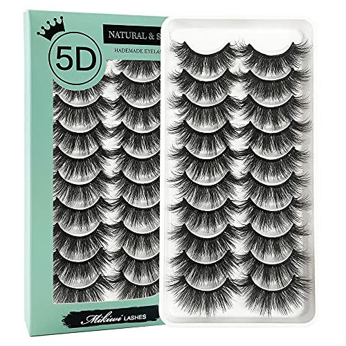 Mikiwi 10 Pairs False Eyelashes - Fluffy Long Fake Lashes with Light Volume, Faux Mink Lashes for Natural & Dramatic Look | Perfect for Daily Wear, Parties, Weddings & Special Occasions