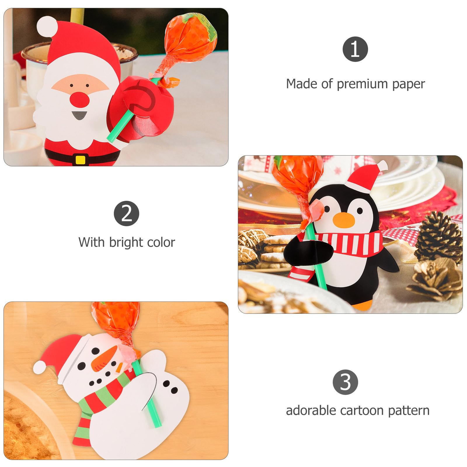ARTIBETTER 150pcs Christmas Lollipop Paper Cards - DIY Santa Snowman Penguin Candy Holders for Holiday Party Decorations | Perfect for Classroom Crafts, Gift Wrapping & Christmas Tree Ornaments