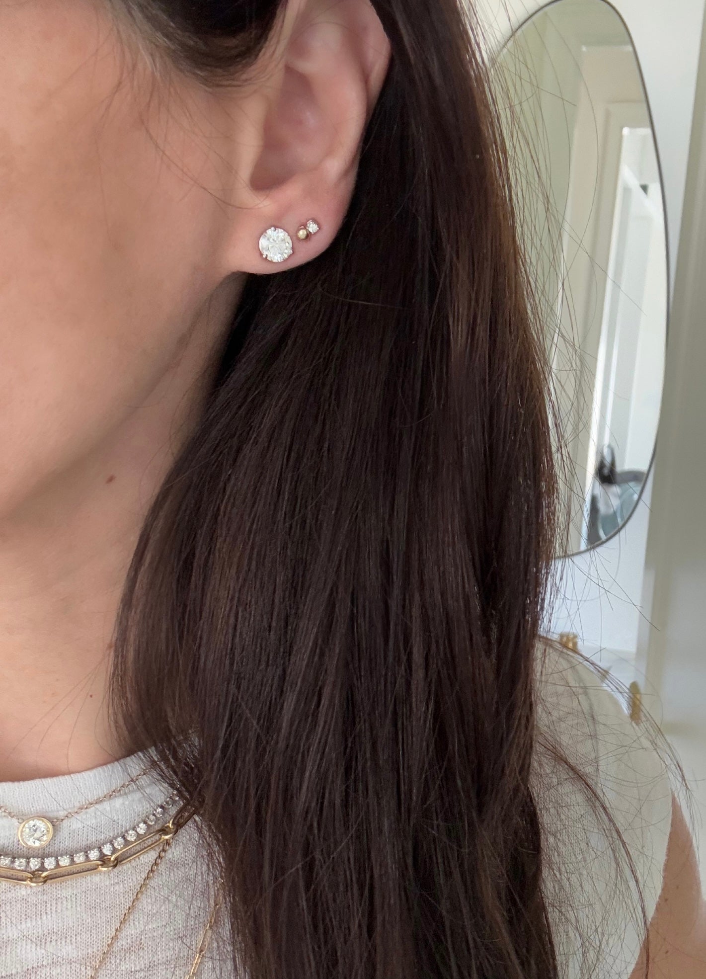 Diamond & Bead Stud Earrings for Women - Elegant Duo Pierced Earrings for Daily Wear & Special Occasions