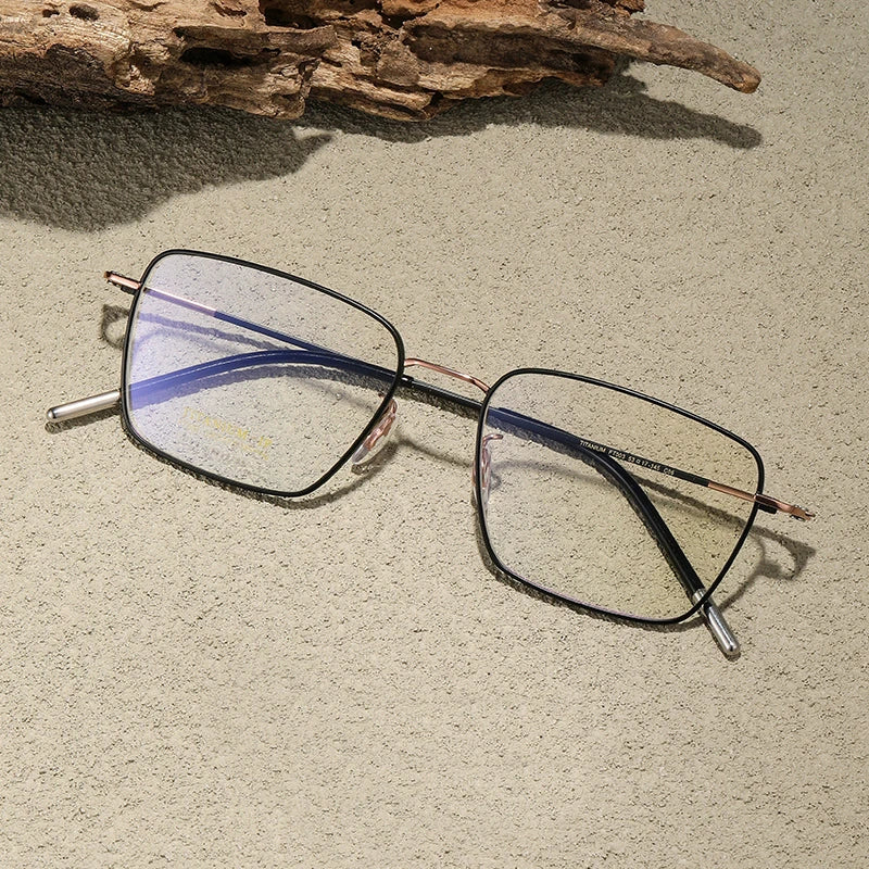 Stylish Unisex Black Titanium Square Eyeglasses - Full Rim Polygon Frame 42003 | Perfect for Work, Reading & Fashion Accessories