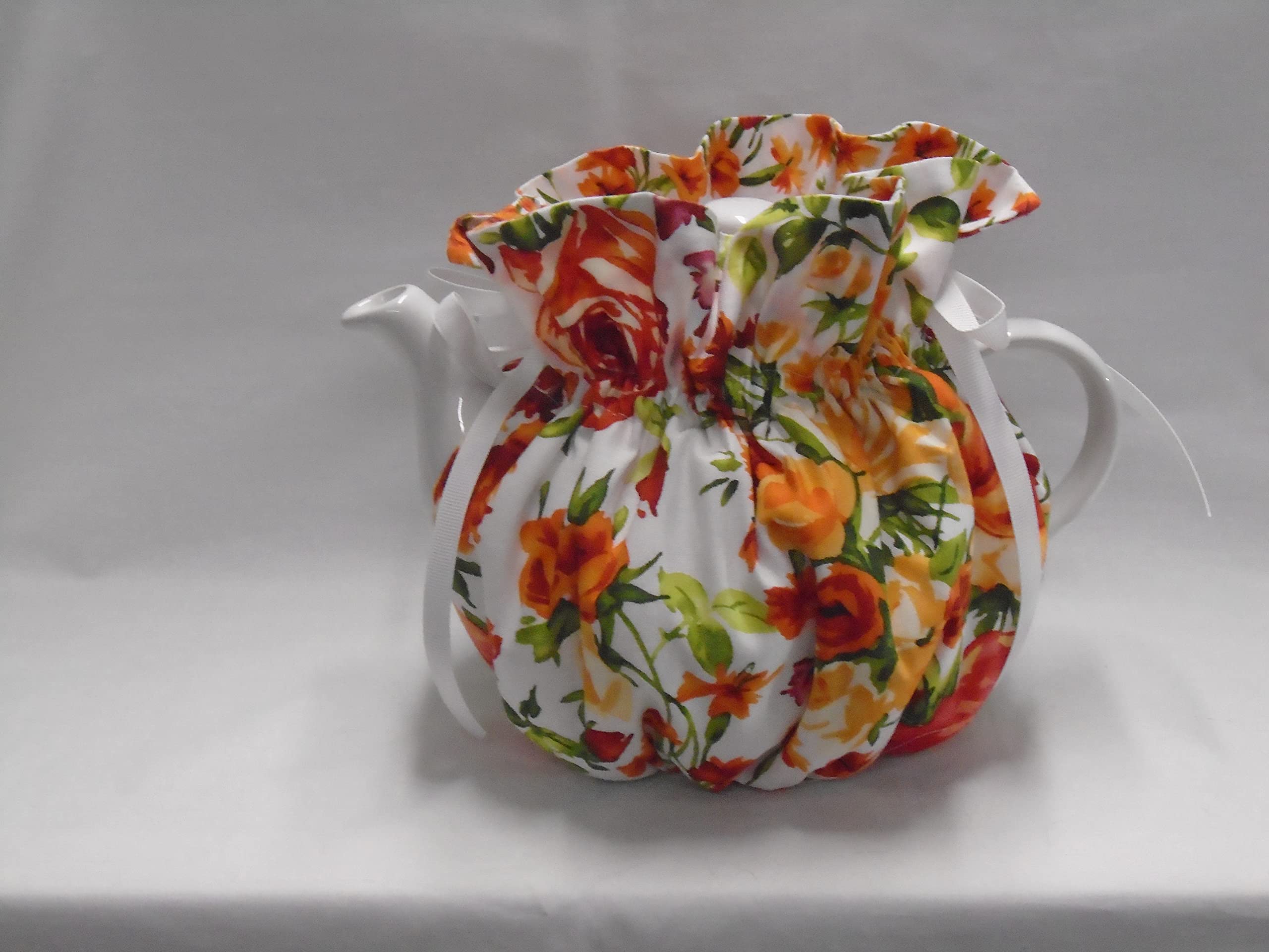 Reversible 6-Cup Tea Pot Cozy - Floral Design on White for Tea Parties & Cozy Gatherings