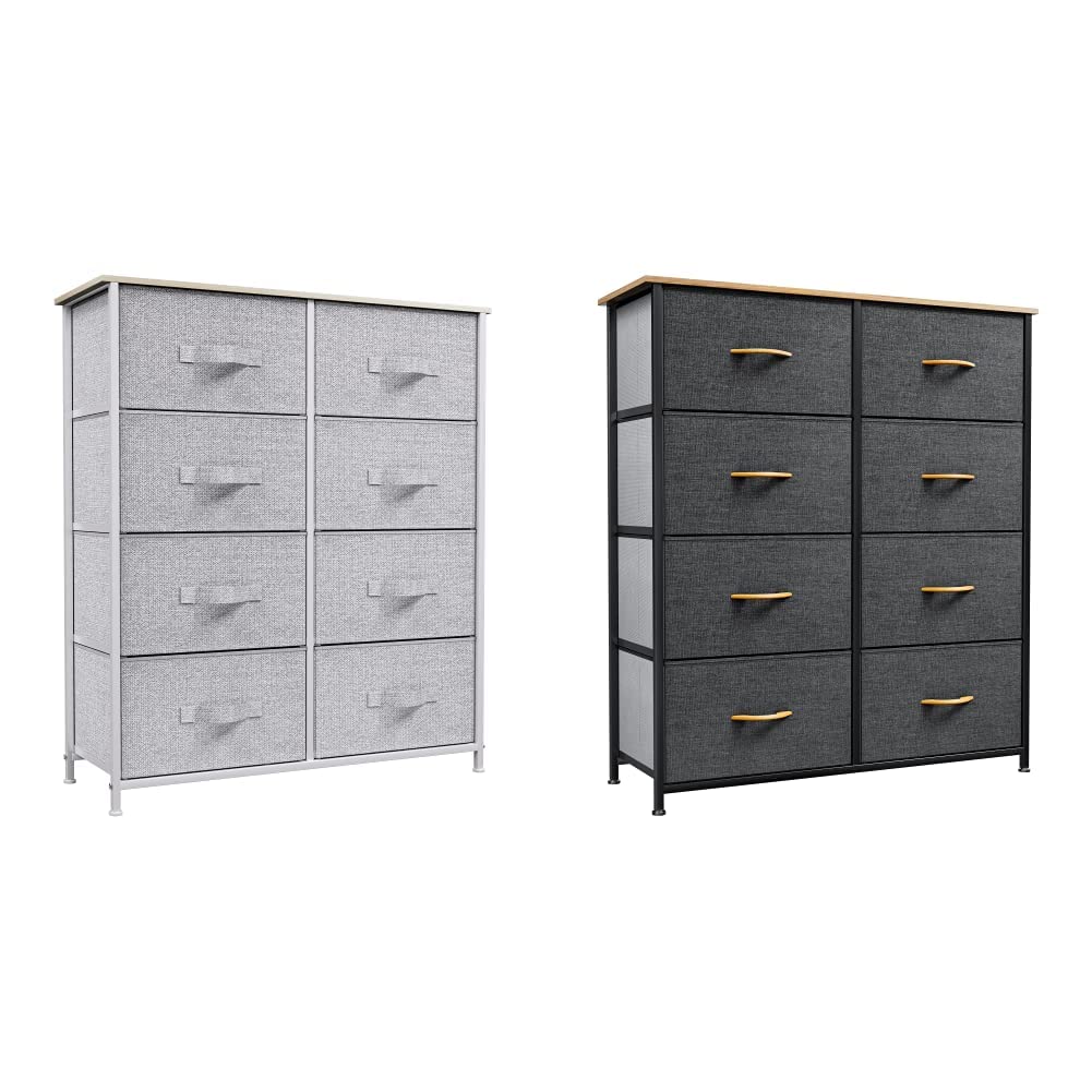 YITAHOME 8-Drawer Storage Tower with Steel Frame, Fabric Bins & Wooden Top - Sturdy Dresser Organizer for Bedroom, Closet & Office - Grey Space-Saving Storage Solution