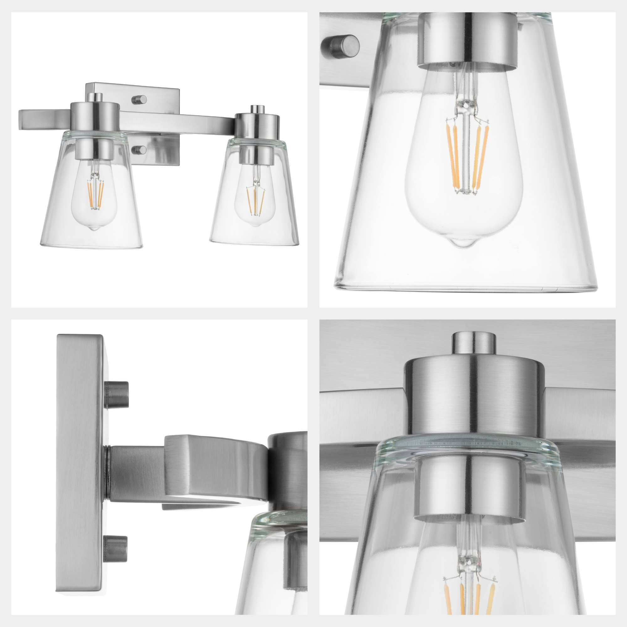 Fairendale 2-Light Vanity Light Fixture with Clear Glass Shades in Brushed Nickel Finish - Perfect for Bathroom, Bedroom, or Dressing Room Lighting