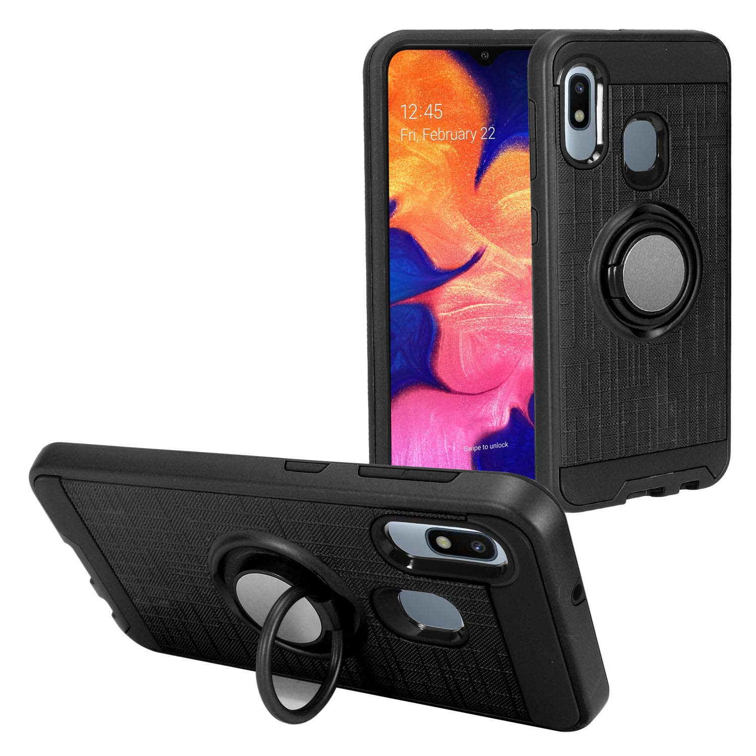 Z-GEN Samsung Galaxy A10e SM-A102 Hybrid Phone Case with Ring Stand - Shockproof Protective Cover for A10e (RS2 Black) - Perfect for Work, Travel & Everyday Use