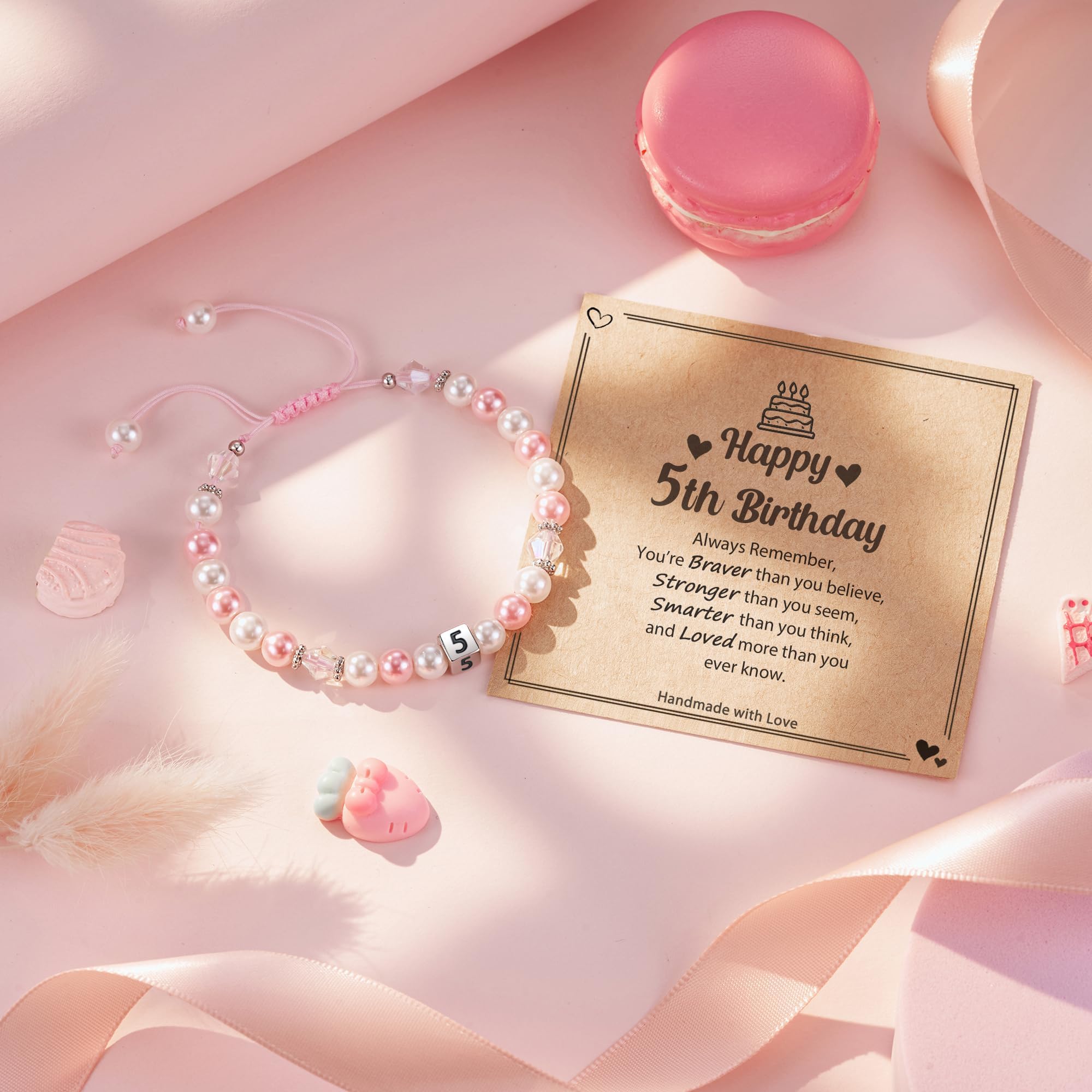 POWWA Adjustable Pink & White Pearl Bracelet for Girls - Perfect 1st to 8th Birthday Gift for Daughter, Niece, Granddaughter | Elegant Jewelry for Parties, School, Special Occasions