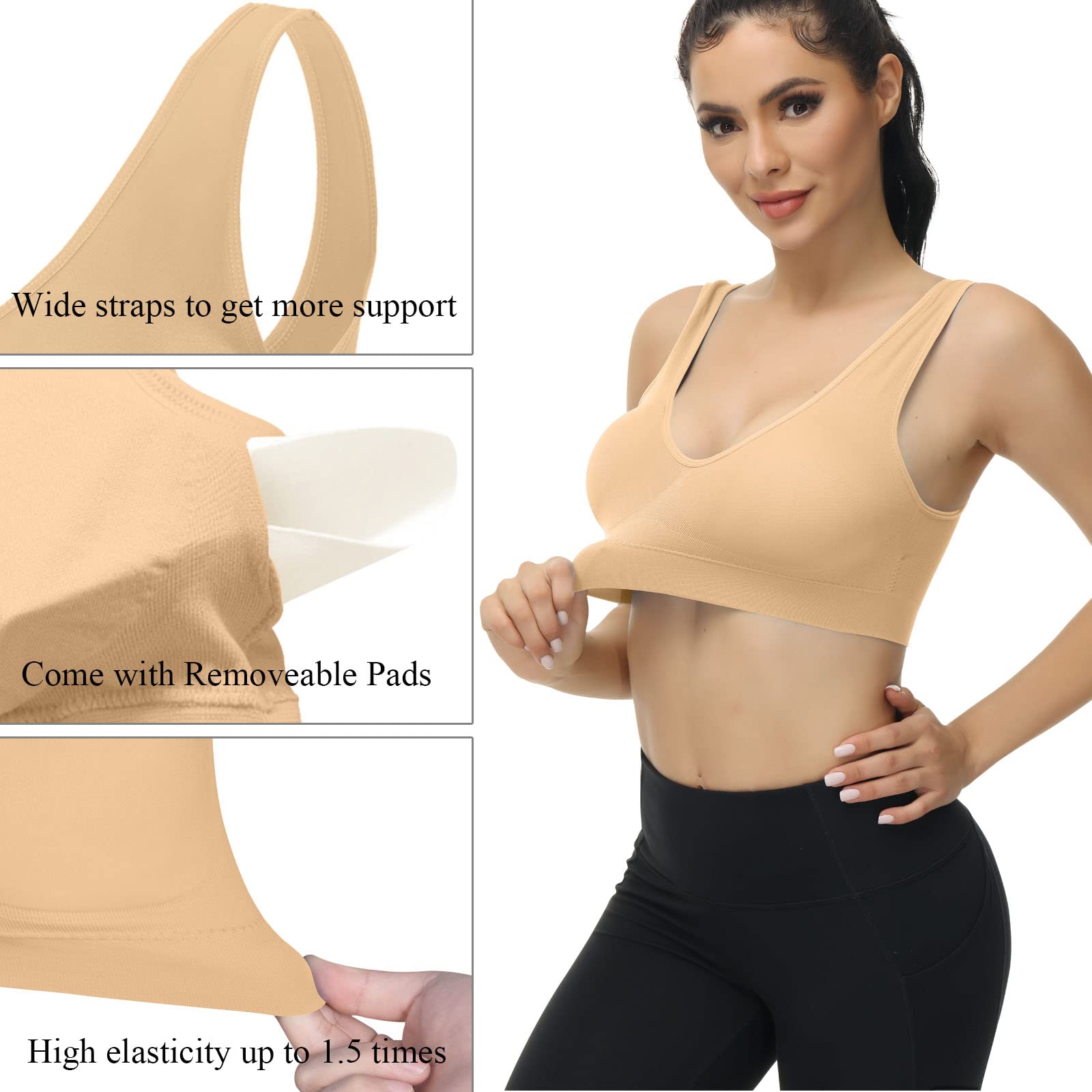 TOBWIZU Women's Medium Support Sports Bras with Pocket - Yoga, Gym & Workout Activewear for Running, Fitness & Daily Wear