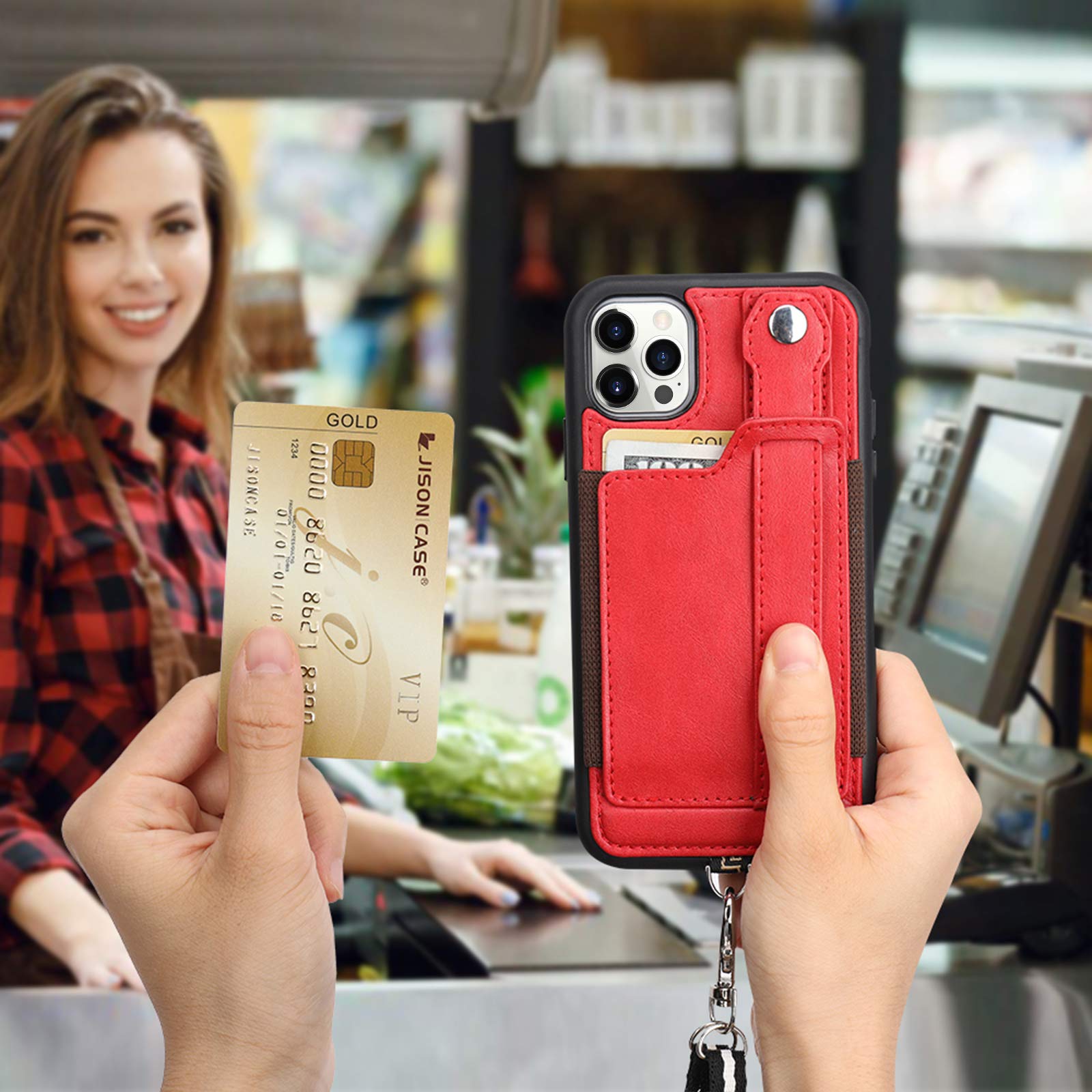 TOOVREN iPhone 12/12 Pro Case 6.1 Inch (2020) - Slim Wallet Protective Cover with Card Holder | Shockproof & Scratch Resistant | Perfect for Everyday Use, Travel & Business (Red)