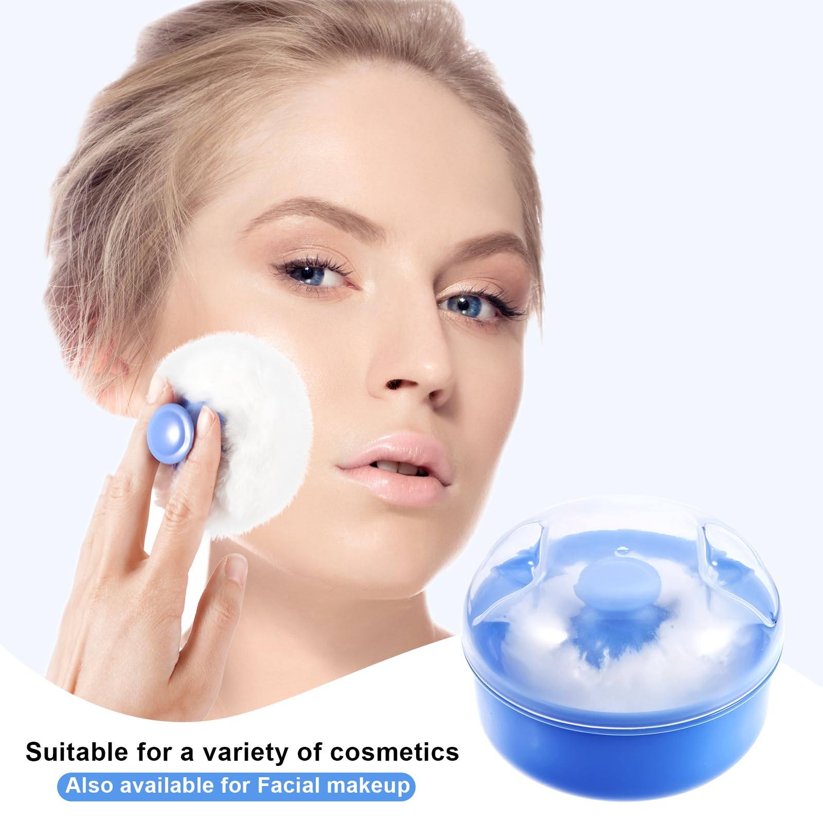 Soft Baby Body Powder Puff with Travel Case - Hypoallergenic Cosmetic Puff for Face & Body Loose Powder - Perfect for Babies, Kids & Women - Ideal for Bath Time, Diaper Changes & Travel (Blue)