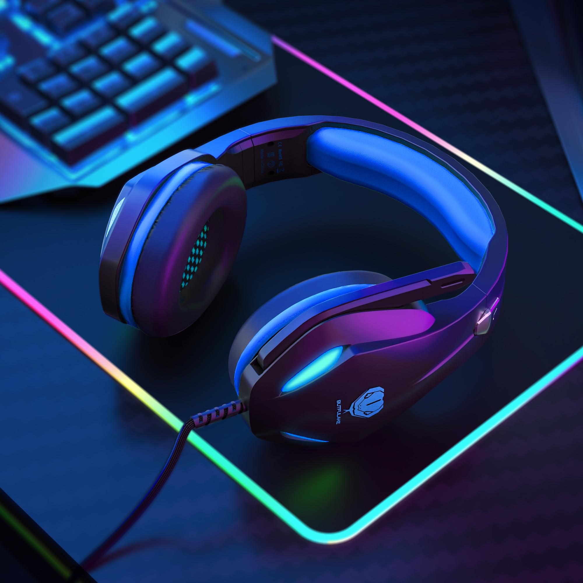Stynice Gaming Headset with Microphone for Xbox One/PS4/PS5/PC - Stereo Surround Sound Wired Headphones with LED Lights & Noise Cancelling - Perfect for Online Gaming, Streaming & Esports Tournaments