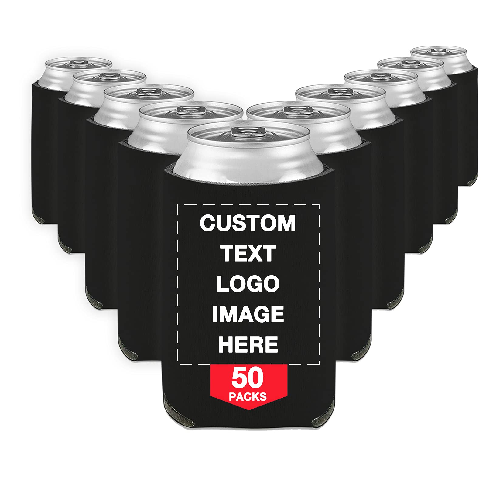 50 PCS Custom Beer Can Cooler Sleeves Bulk - Personalized Insulated Beverage Bottle Holder with Logo/Image/Text - Perfect for Wedding, Birthday Party, BBQ, Tailgating & Outdoor Events