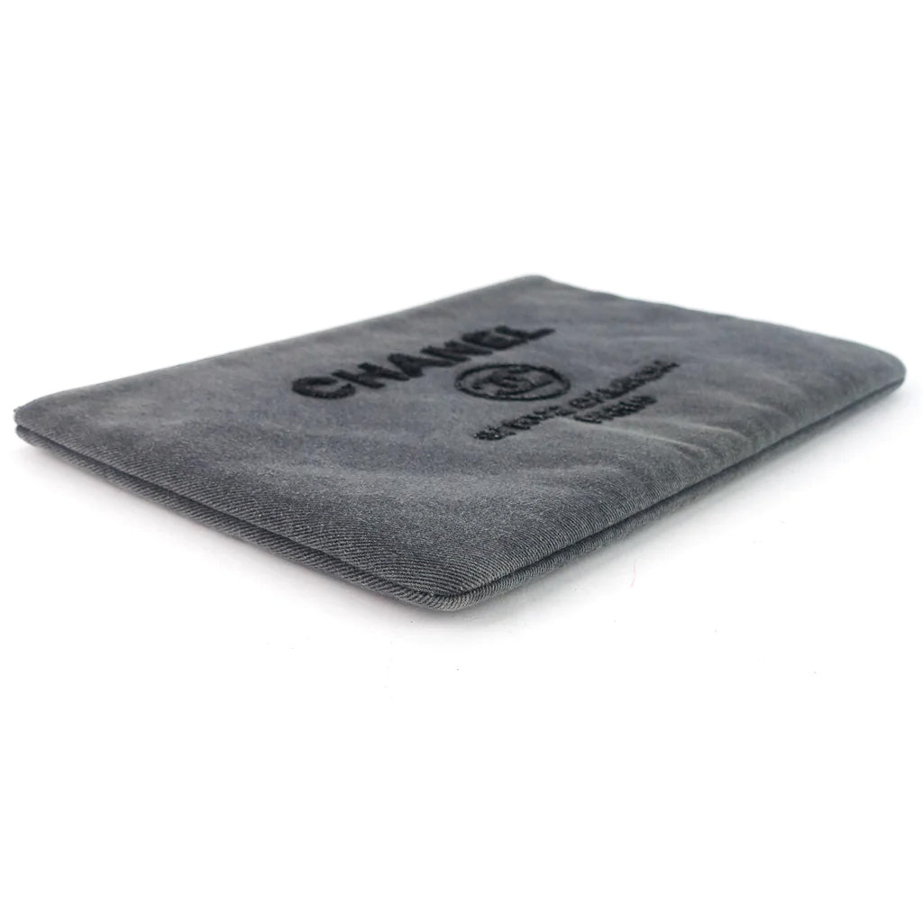 Chanel Deauville Grey Denim Sequin O Case - Luxury Designer Cosmetic Bag for Women, Perfect for Travel & Everyday Use