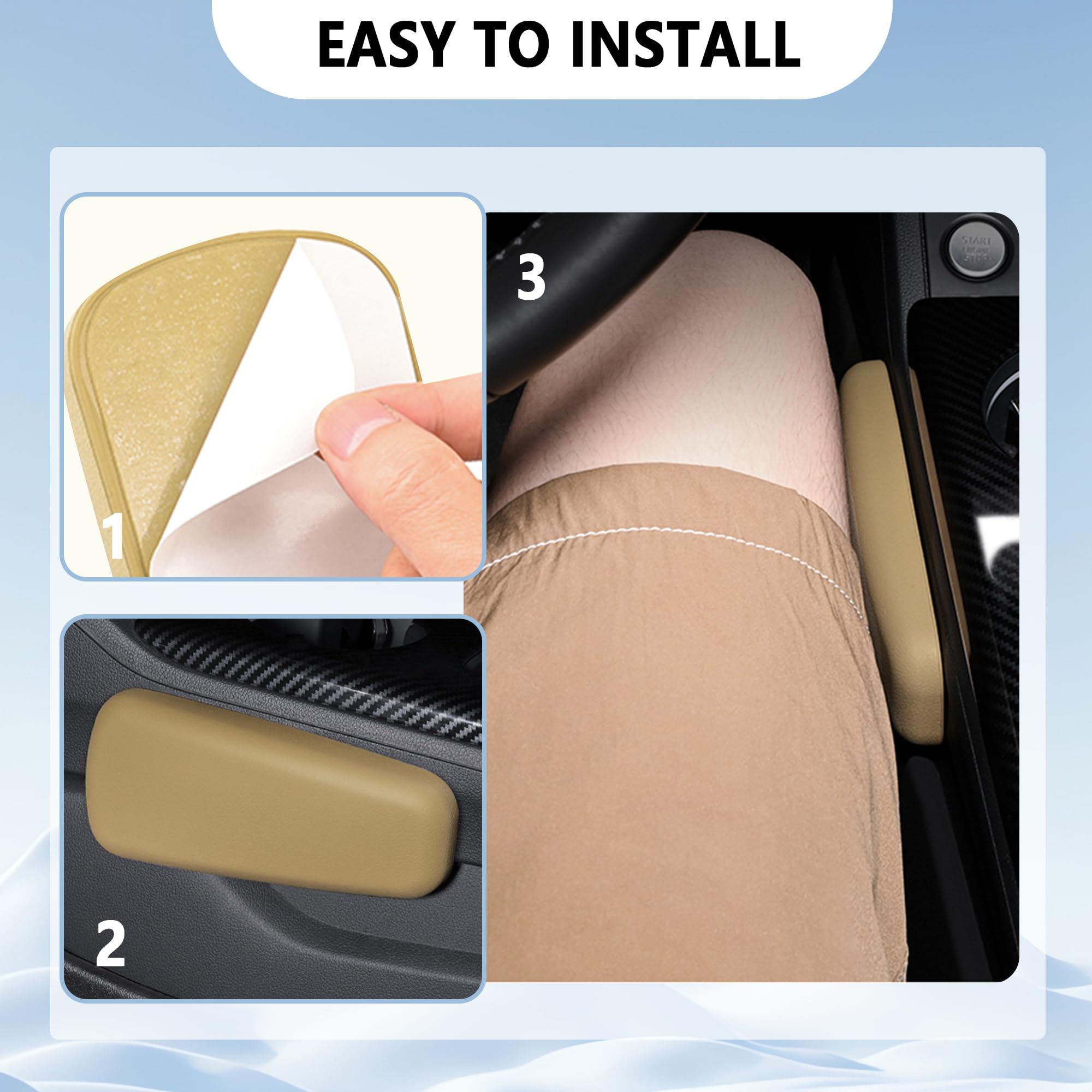 2PCS Soft Leather Elbow Pad Arm Rest for Car - Universal Comfort Support Pillow with One-Piece Molding, Knee Cushion & Door Armrest Pads (Beige) - Perfect for Long Drives & Road Trips