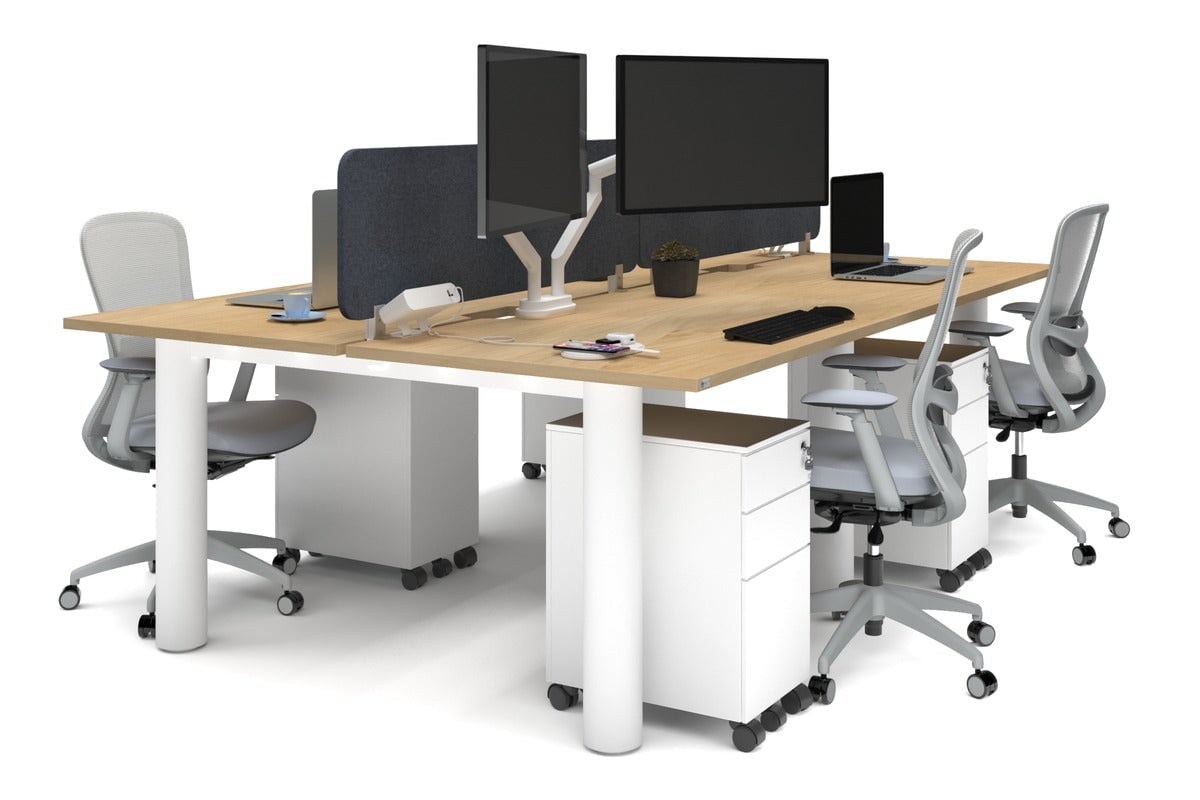 4-Person Office Workstation with Quadro Cylinder Legs - 1200L x 800W Desk with Cable Management Scallop for Modern Workspaces & Collaborative Office Environments