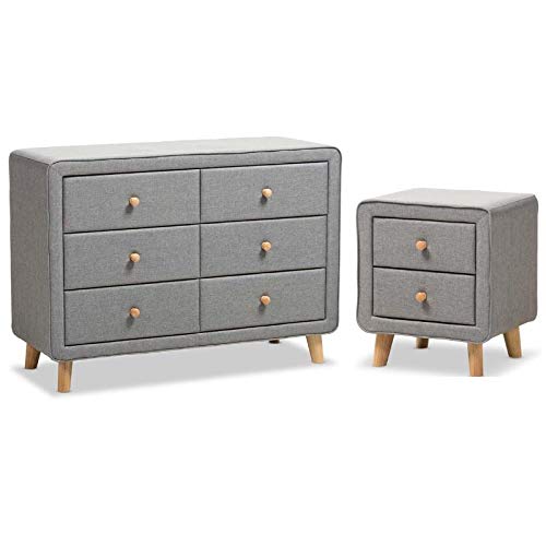 Modern Fabric Upholstered Dresser and Nightstand Set - 2 Piece Bedroom Furniture in Gray | Home Square | Perfect for Master Bedroom, Guest Room & Apartment Decor