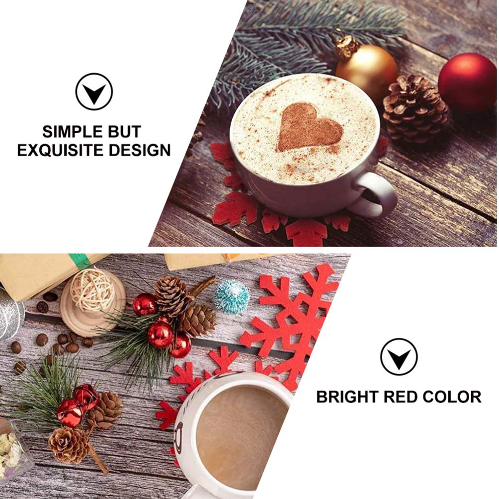 BESPORTBLE 10Pcs Red Felt Snowflake Coasters - Christmas Winter Table Mats for Coffee Cups, Hot Drinks & Home Decor - Holiday Party & Dinner Table Protection (Random Style)