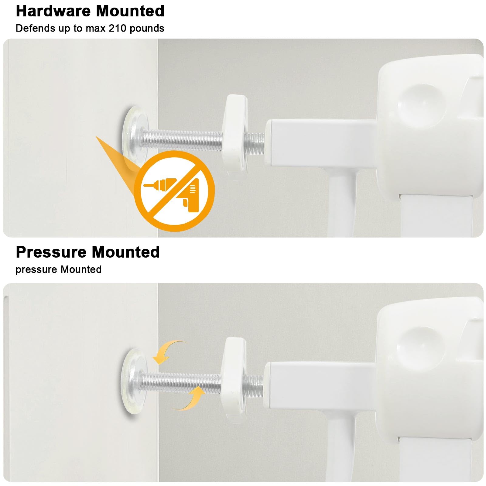 BELABB Extra Wide Pressure Mounted Baby Gate - 33.8 to 38.5 Inch Adjustable White Metal Safety Gate for Stairs, Doorways, Hallways - Secure Indoor Pet & Dog Barrier for Homes with Toddlers