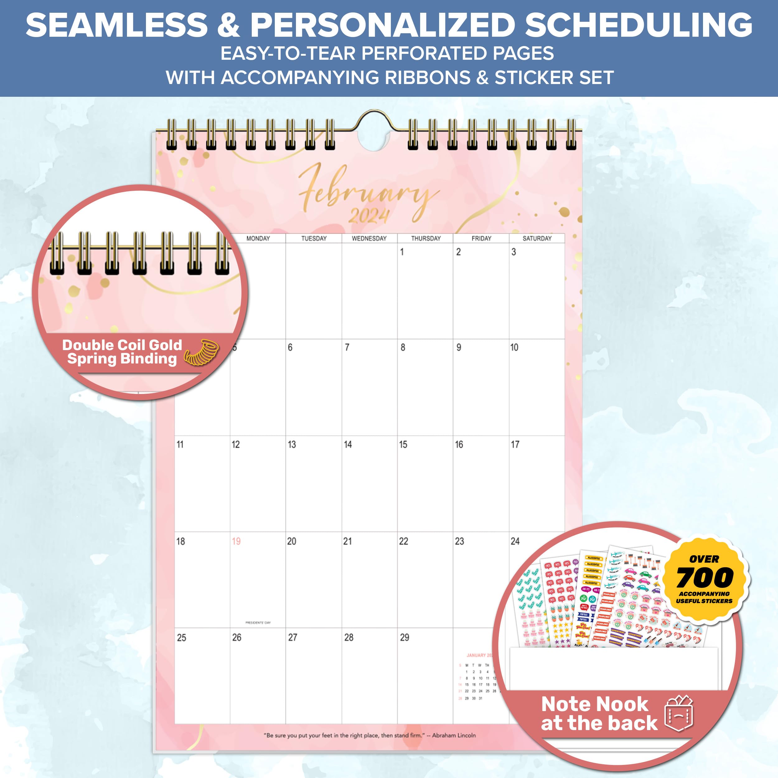Decorably 18-Month Wall Calendar 2024-2025 (January 2024 - June 2025) | 10x14.5 Inch Vertical Portrait Calendar with Stickers | Perfect for Home, Office, School & Gift Giving