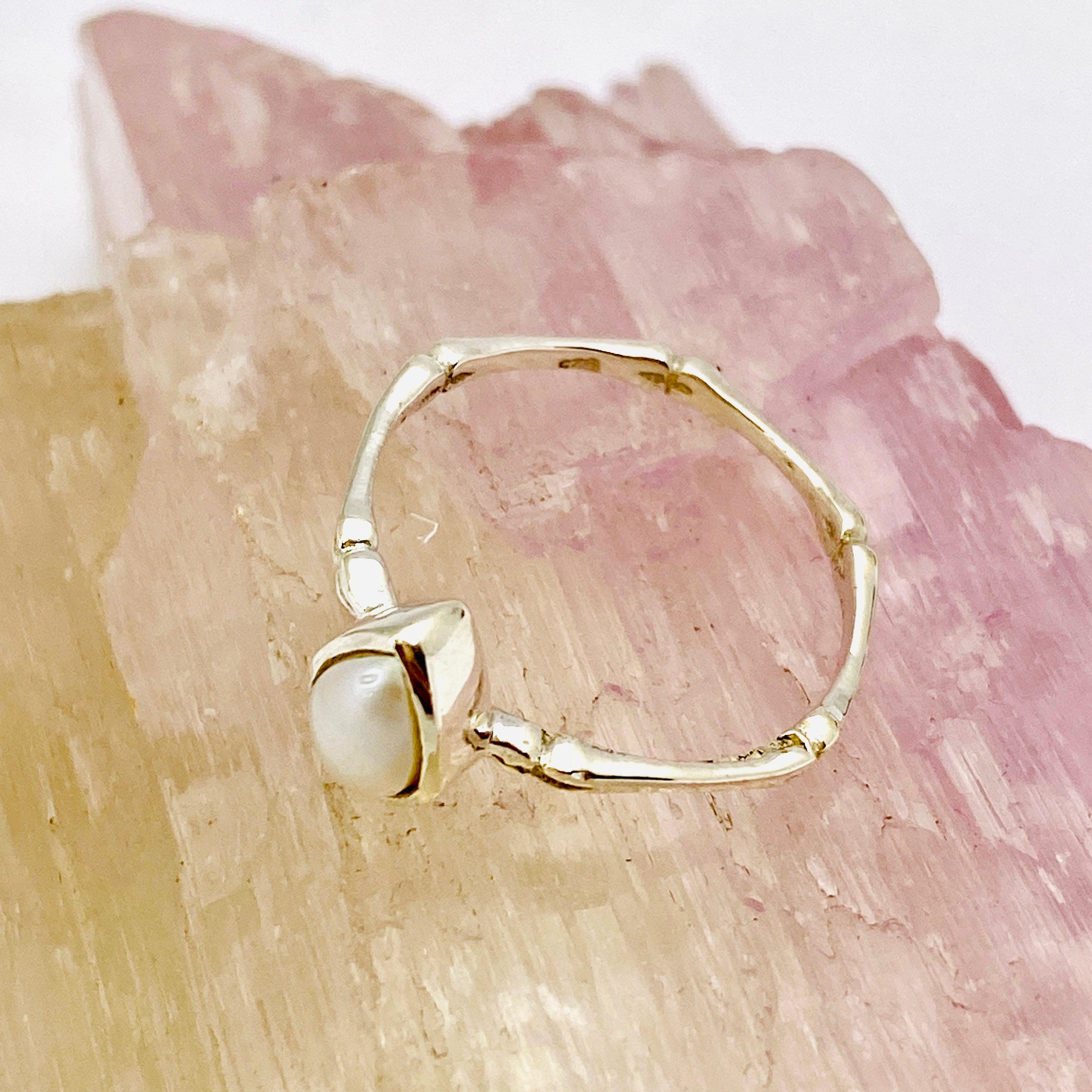 Pearl Teardrop Fine Band Ring R3691 PL - Elegant Sterling Silver Jewelry for Women, Perfect for Weddings, Anniversaries & Special Occasions