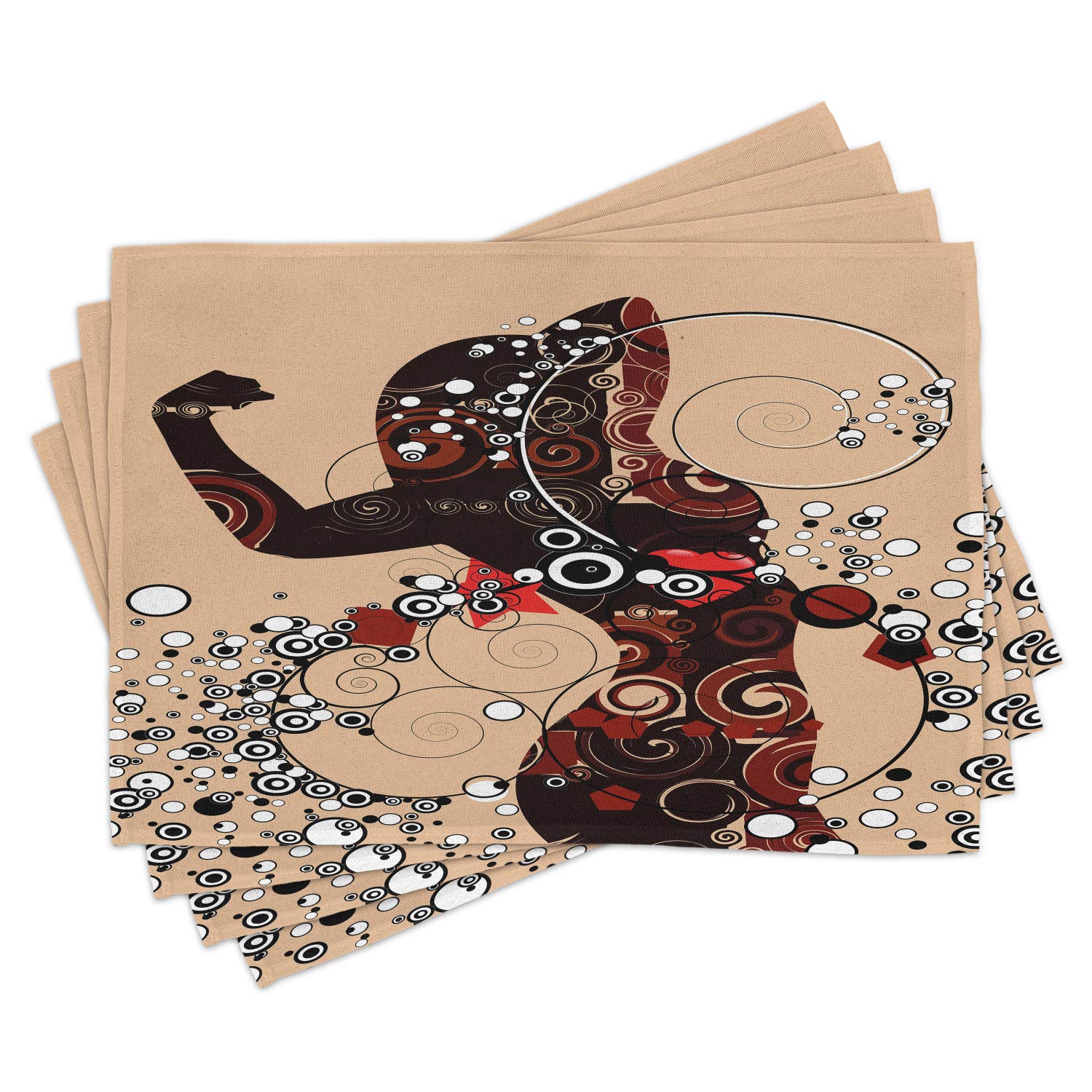 Ambesonne Modern Place Mats Set of 4 - Contemporary Geometric Design with Women Silhouette - Washable Fabric Table Mats for Dining Room & Kitchen Decor in Sand Brown, Seal Brown & Maroon - Perfect for Dinner Parties, Holiday Gatherings & Everyday Use