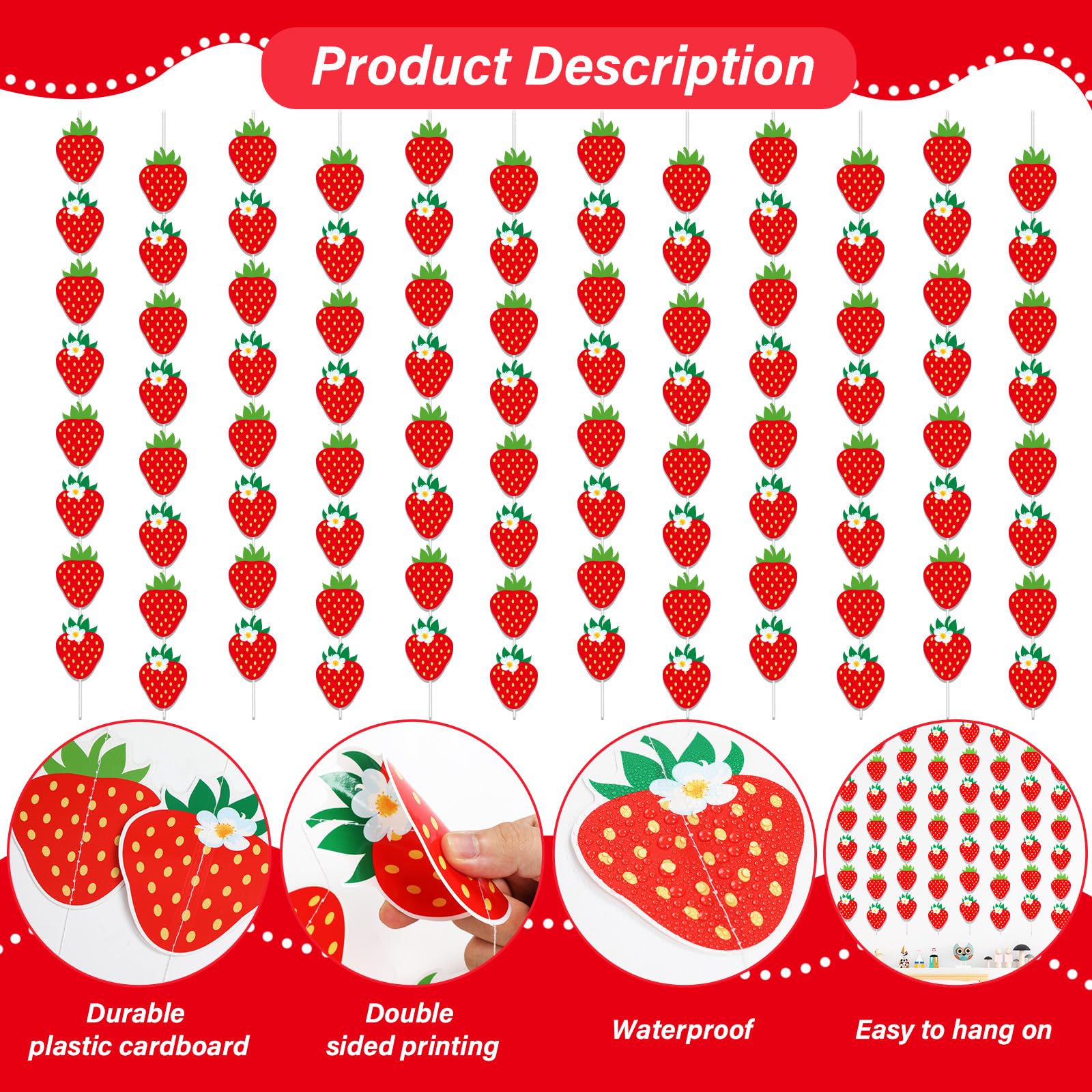 12 PCS Strawberry Party Banner Kit - Strawberry Birthday Decorations & Hanging Garland for Baby Shower, First Birthday, Berry Themed Parties - Perfect for Indoor/Outdoor Celebrations