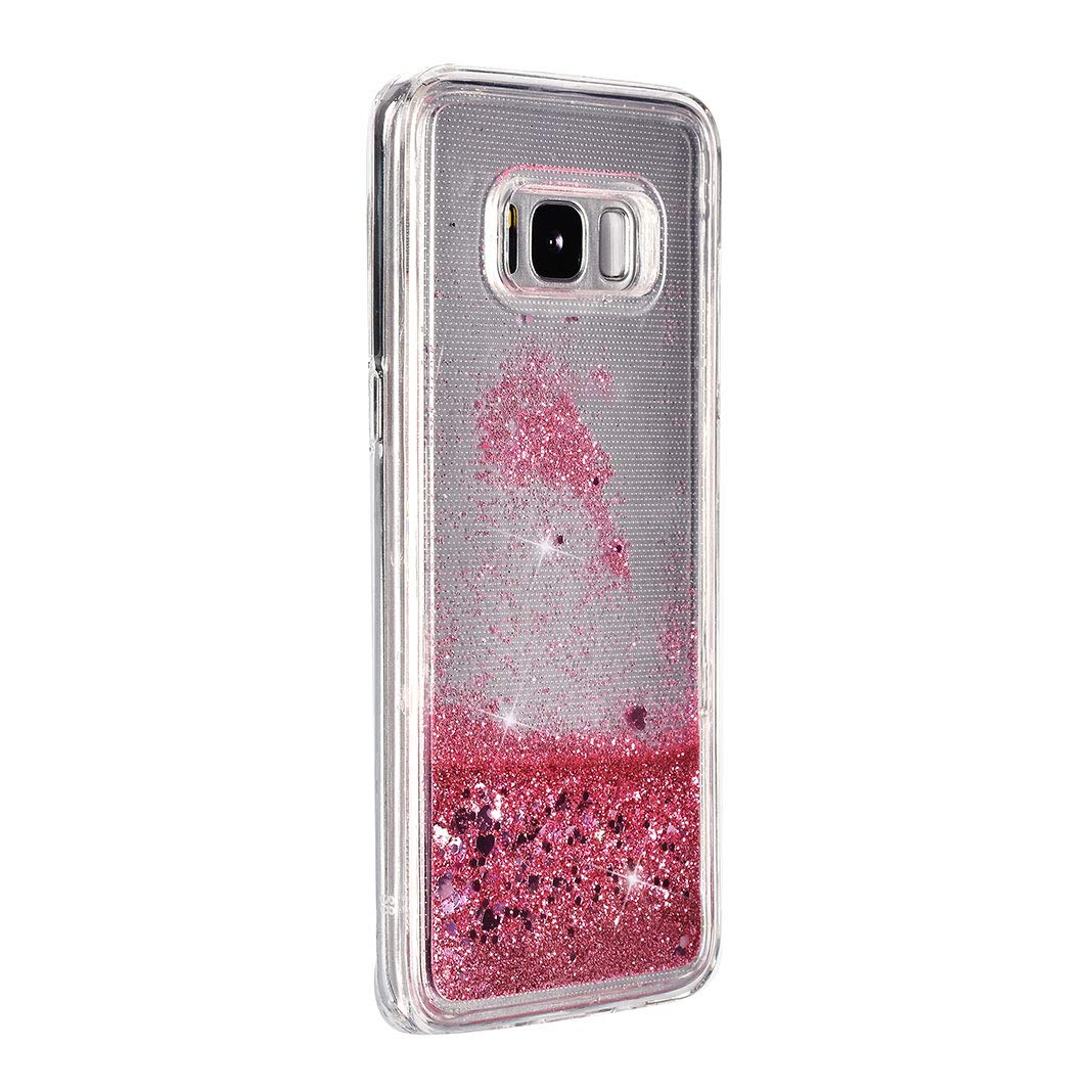 Sparkly Glitter Shockproof Case for Samsung Galaxy S8 Plus - Pink Floating Glitter Silicone Cover with Quicksand Liquid Design | Clear Transparent Protective Phone Case | Perfect for Everyday Use, Parties & Gift Giving