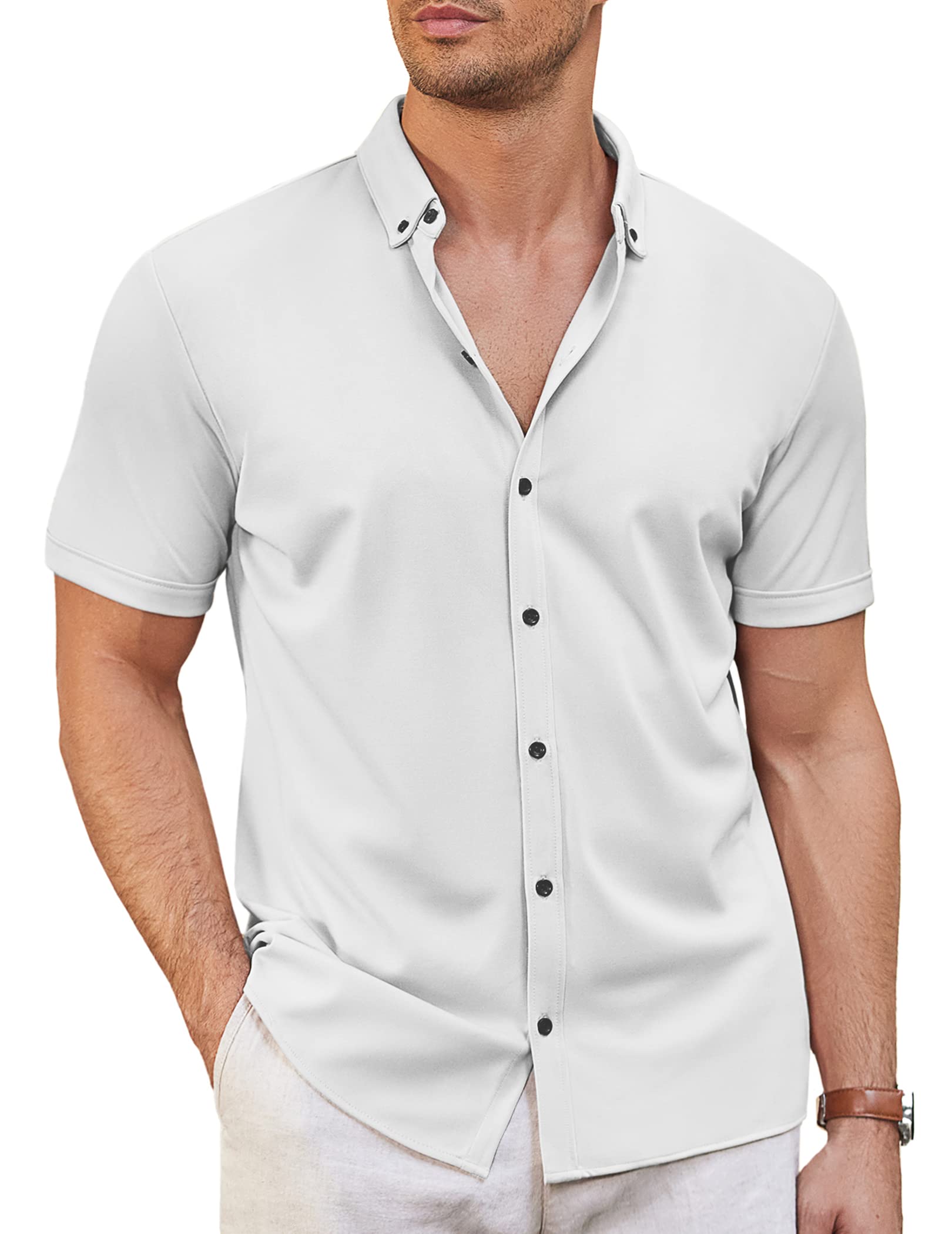 COOFANDY Men's Short Sleeve Casual Button Down Shark Shirts - Wrinkle Free, Stretch Dress Shirt for Summer - Perfect for Office, Beach & Outdoor Activities
