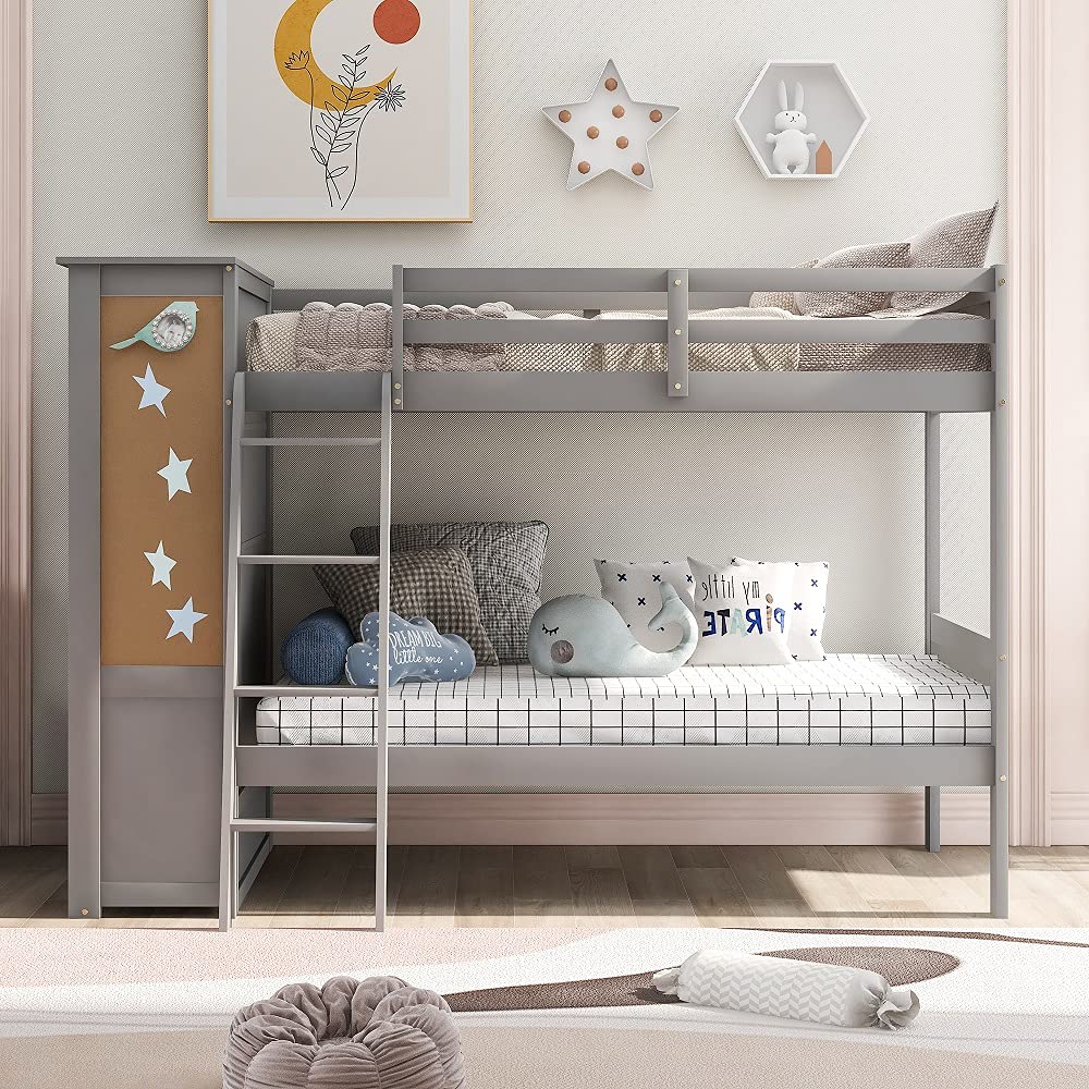 Kids Twin Over Twin Bunk Bed with Guardrails & Ladder - Space-Saving for Small Rooms