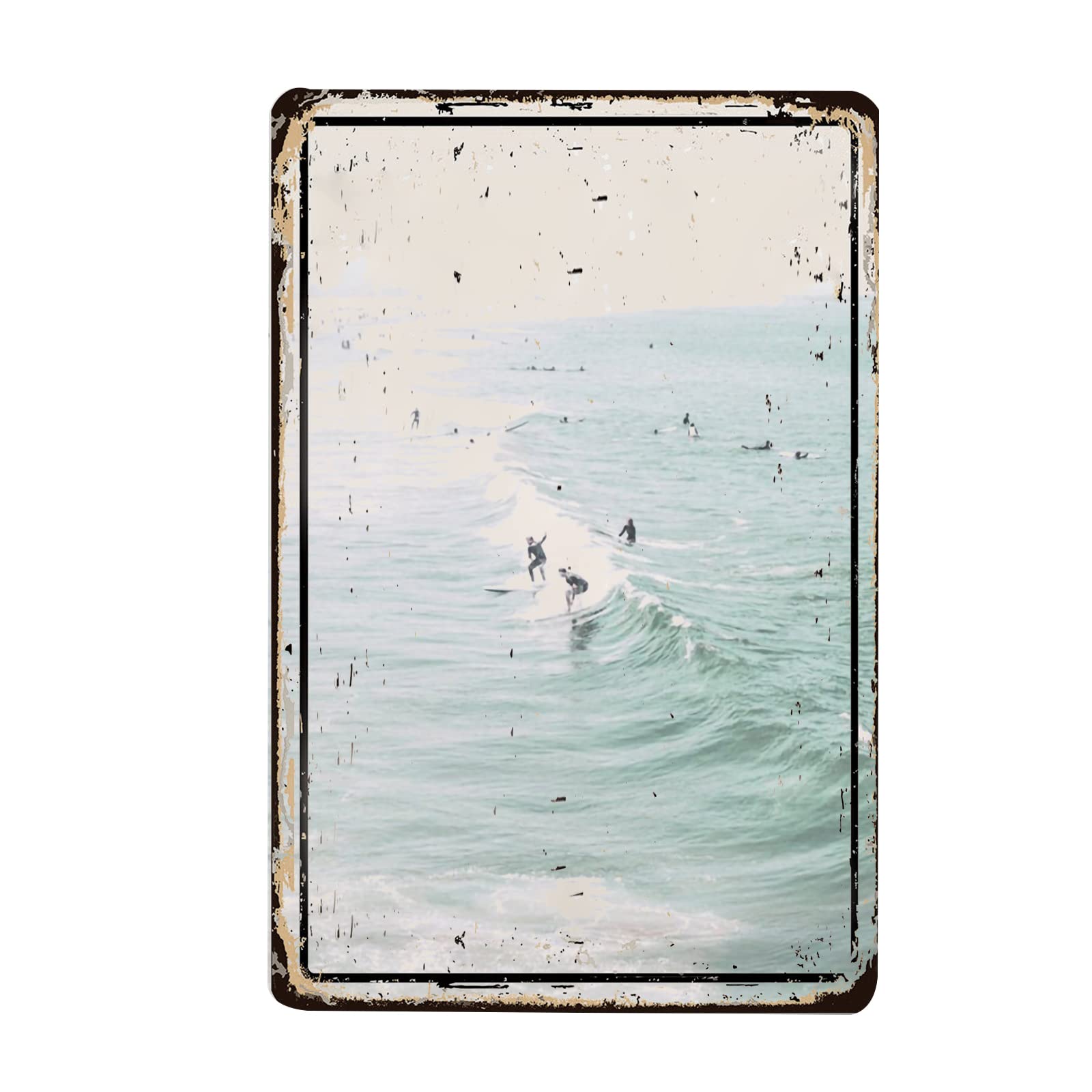 California Surfing Metal Wall Art - 12x16 Inch (30x40cm) Turquoise Wave Photography Print, Surfers Poster for Beach House Decor, Living Room & Office Wall Decor