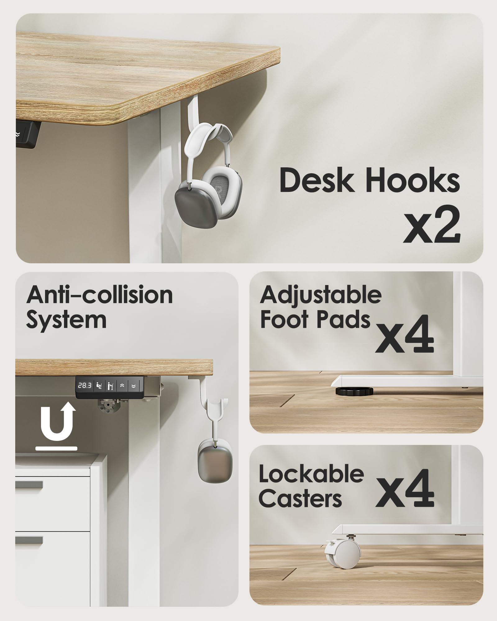 TIQLAB 55 x 24 Inch Electric Height Adjustable Standing Desk - Sit to Stand Home Office Desk with Splice Board, White Frame & Maple Top - Perfect for Remote Work, Gaming & Ergonomic Workspaces