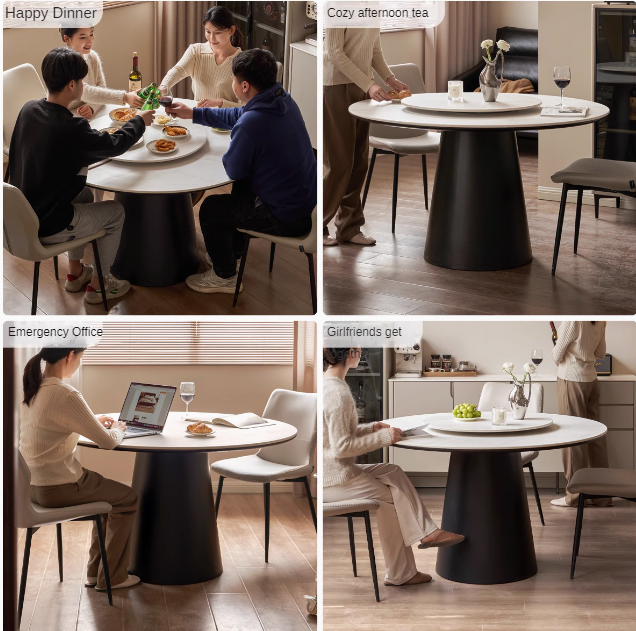 Solid Oak Wood Round Dining Table with Rock Plate - Perfect for Farmhouse, Rustic, and Modern Dining Rooms