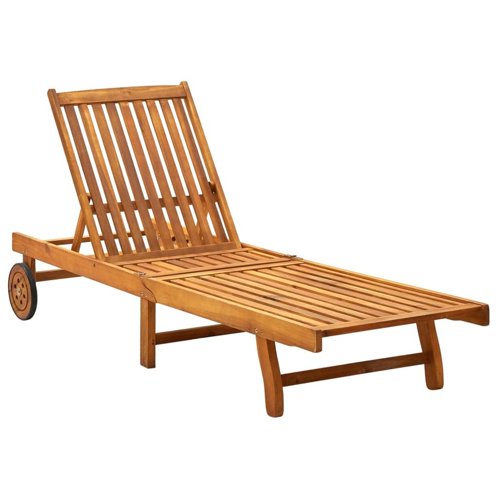 Premium Acacia Wood Patio Sun Lounger with Cushion - Outdoor Garden, Terrace & Beach Lounge Chair - Durable Wooden Daybed for Relaxing by Pool, Backyard or Seaside