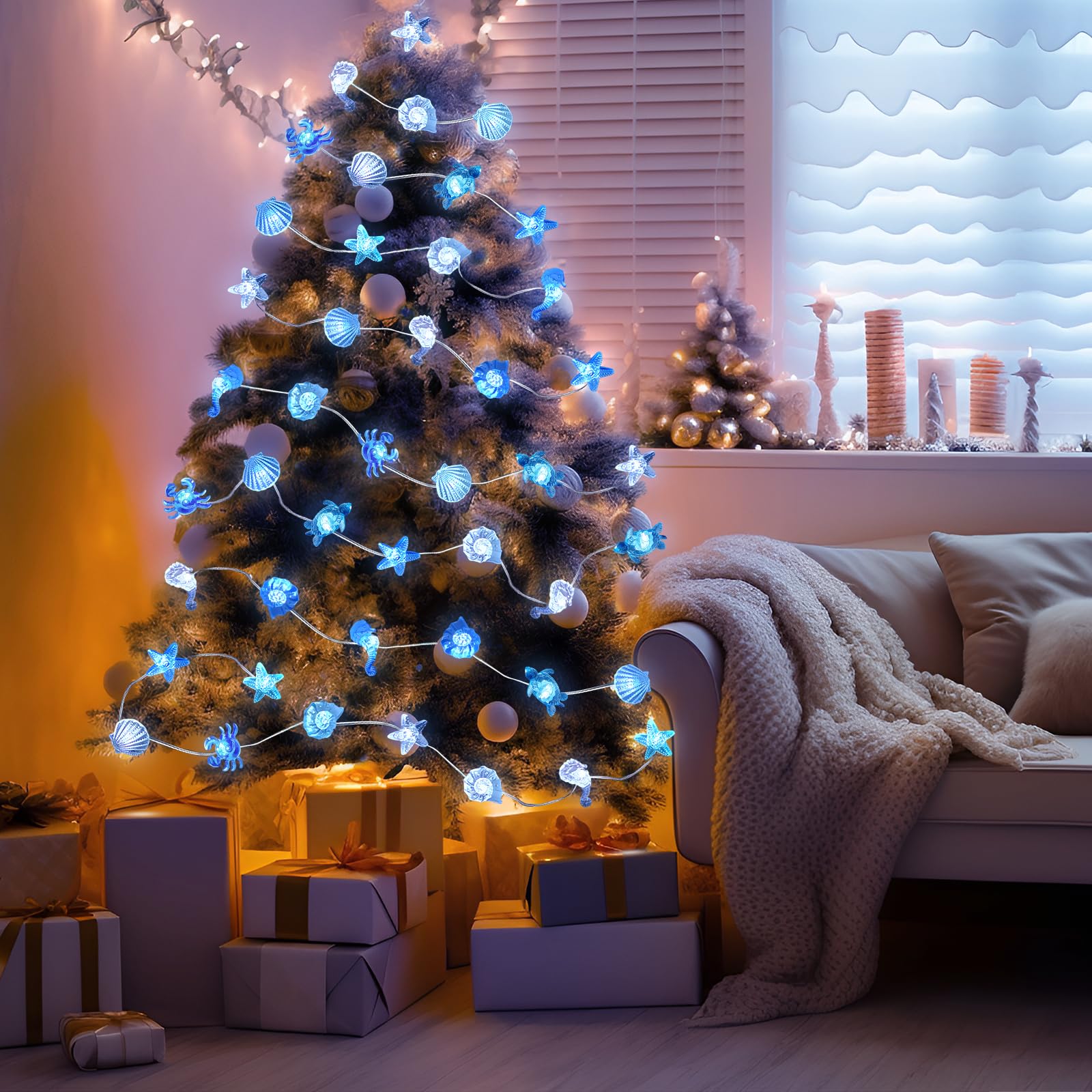 Seahorse Starfish Fairy String Lights - 20FT 60LED USB Battery Powered for Bedroom Christmas Decor