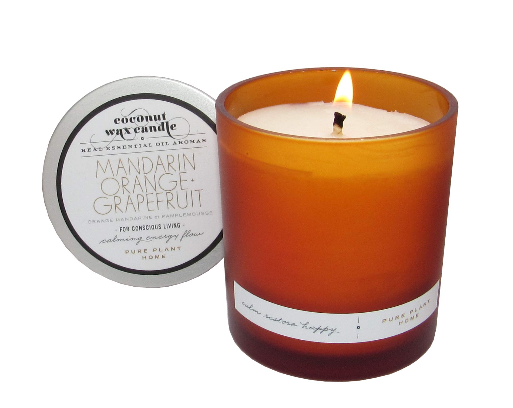Frosted Glass Vegan Wellness Candles - Mandarin Orange Grapefruit Scent | Natural Soy Wax Aromatherapy Candles for Relaxation, Meditation & Home Decor